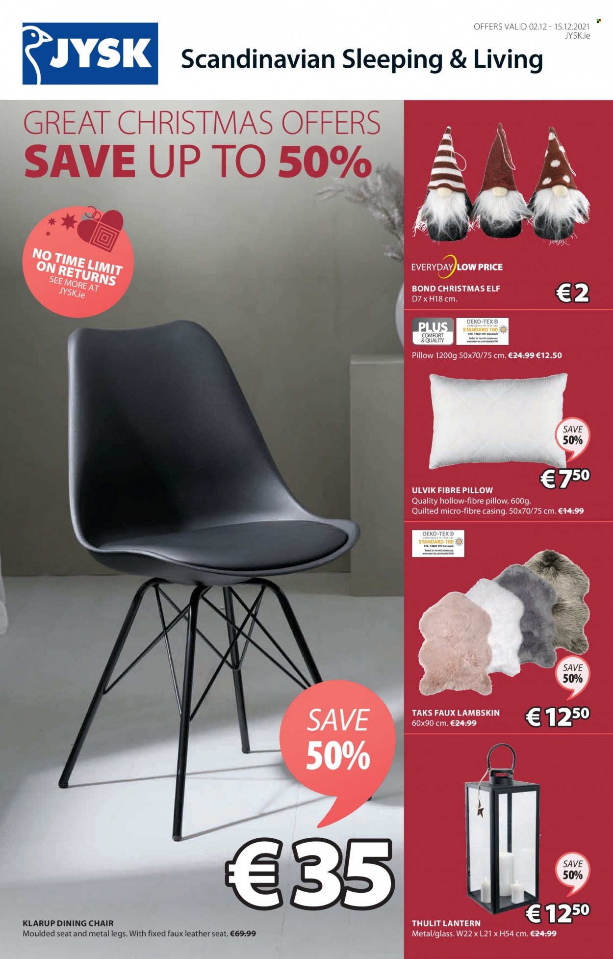 thumbnail - JYSK offer  - 02.12.2021 - 15.12.2021 - Sales products - chair, dining chair, Elf, lantern, faux lambskin, chair pad, pillow. Page 1.