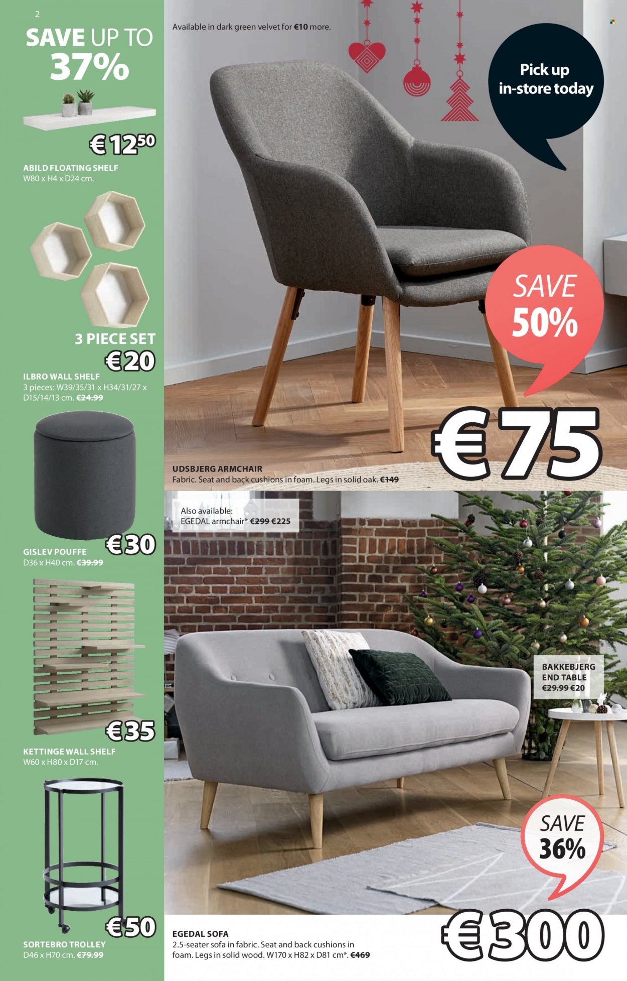 thumbnail - JYSK offer  - 02.12.2021 - 15.12.2021 - Sales products - trolley, arm chair, sofa, pouffe, end table, wall shelf, cushion. Page 2.