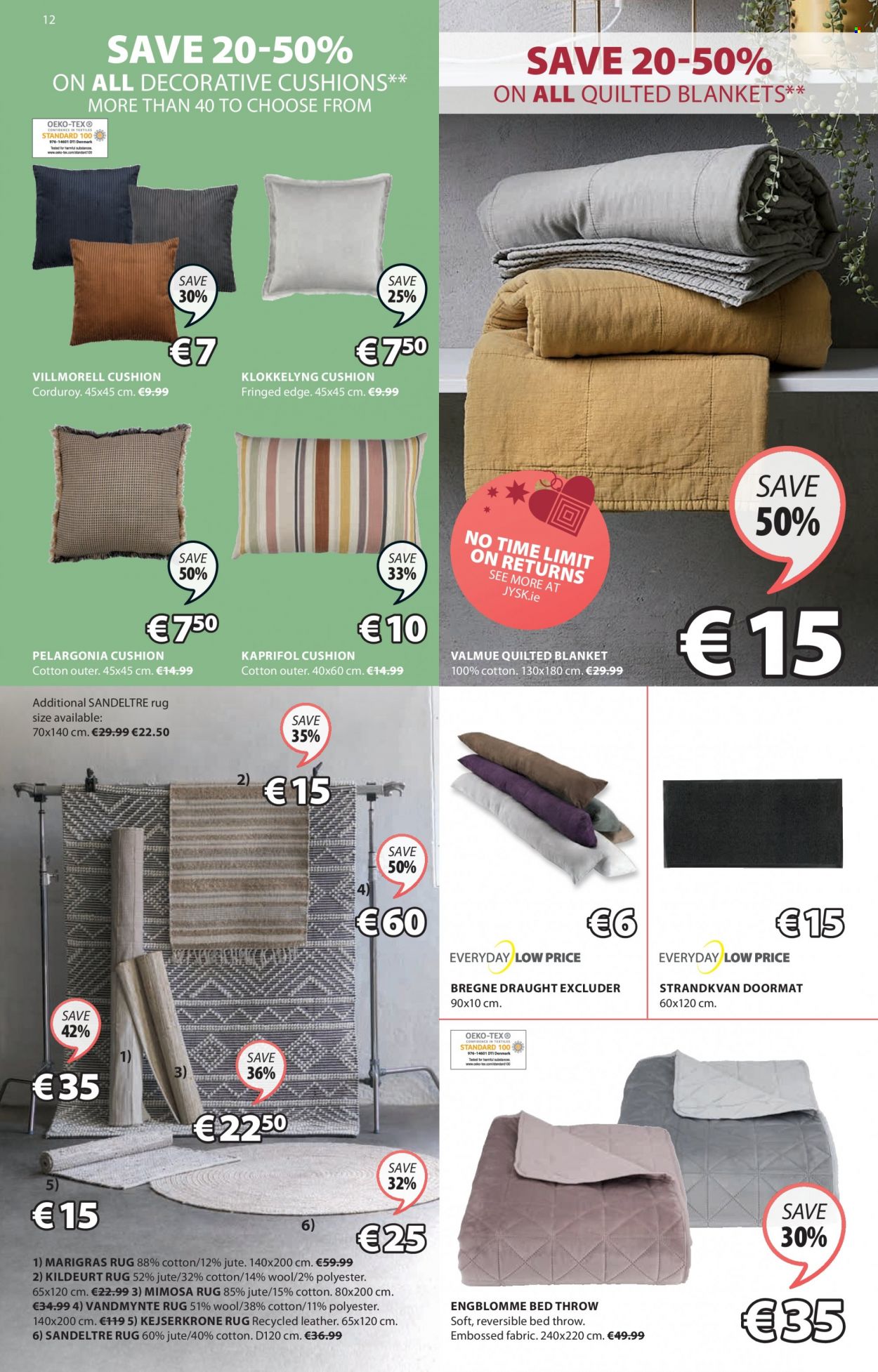 thumbnail - JYSK offer  - 02.12.2021 - 15.12.2021 - Sales products - cushion, excluder, blanket, door mat, rug. Page 12.