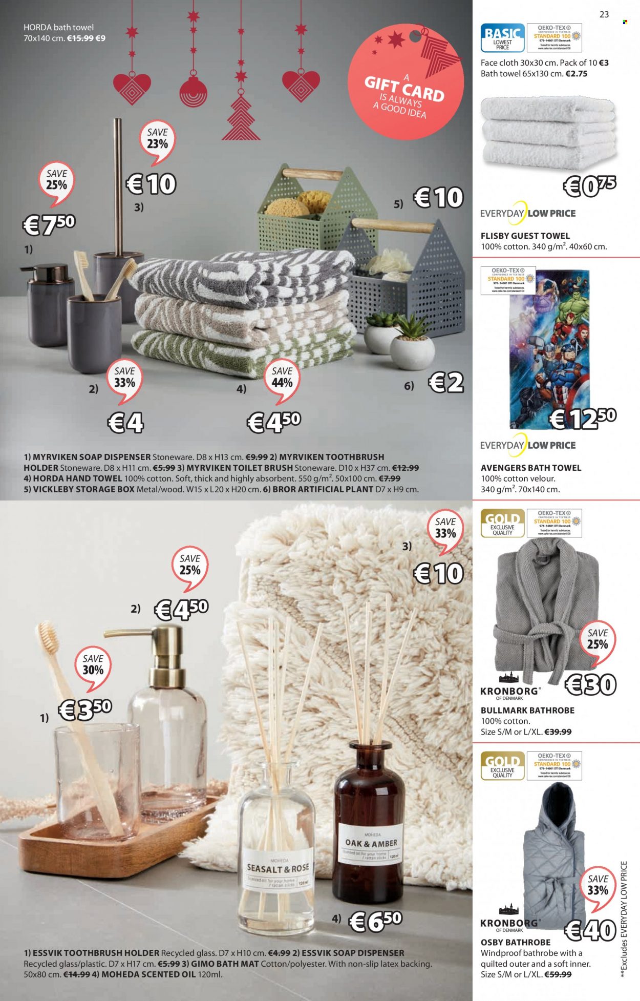 thumbnail - JYSK offer  - 02.12.2021 - 15.12.2021 - Sales products - storage box, artificial plant, holder, soap dispenser, toilet brush, toothbrush holder, dispenser, stoneware, scented oil, bath mat, bath towel, towel, hand towel, facecloth. Page 23.