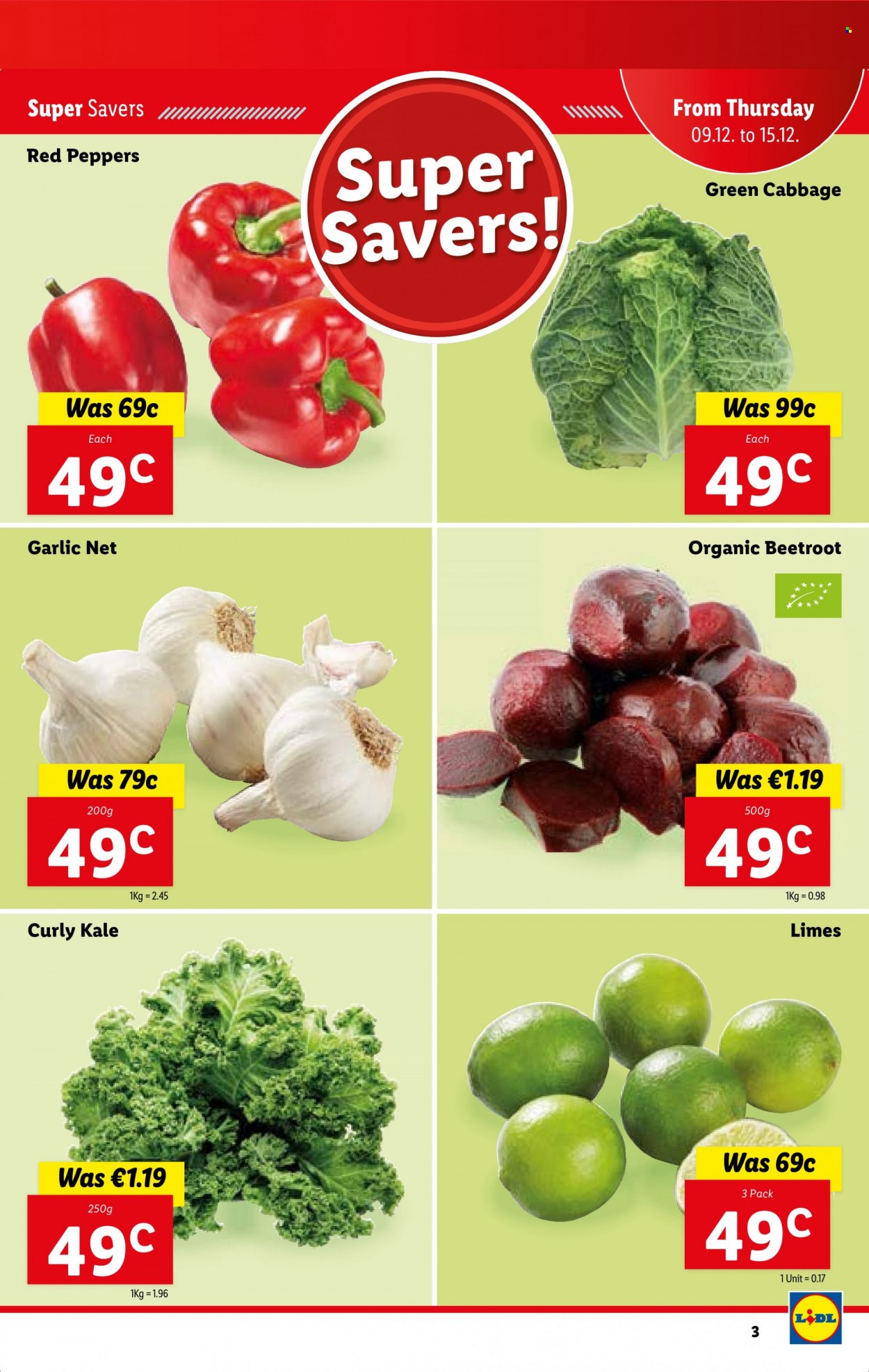 thumbnail - Lidl offer  - 09.12.2021 - 15.12.2021 - Sales products - cabbage, garlic, kale, peppers, red peppers, limes. Page 3.