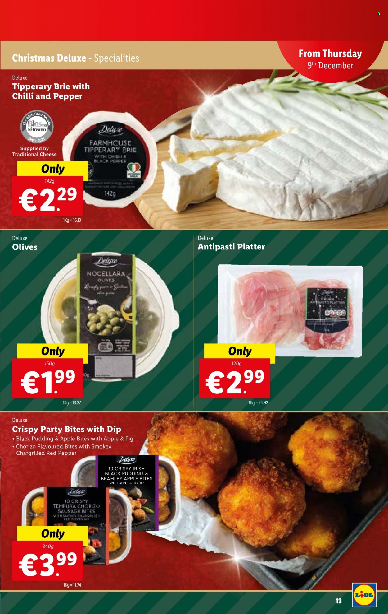 thumbnail - Lidl offer  - 09.12.2021 - 15.12.2021 - Sales products - rusks, ginger, figs, bacon, chorizo, black pudding, cheese, brie, yeast, flour, rice flour, starch, sugar, wheat flour, oatmeal, salt, olives, cereals, cloves, spice, onion powder, cinnamon, mustard, chutney, sunflower oil, vinegar, wine vinegar, raisins, dried fruit, dried figs, wine, lid, baking tray, foil tray, plant seeds, Optimum, oven, microwave, calcium. Page 13.