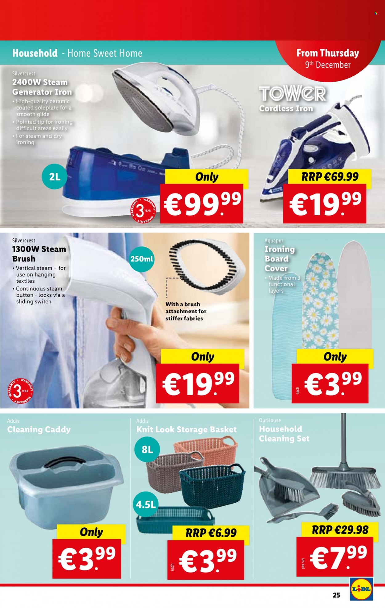 thumbnail - Lidl offer  - 09.12.2021 - 15.12.2021 - Sales products - SilverCrest, switch, brush, basket, storage basket, ironing board, cleaning set, generator. Page 25.