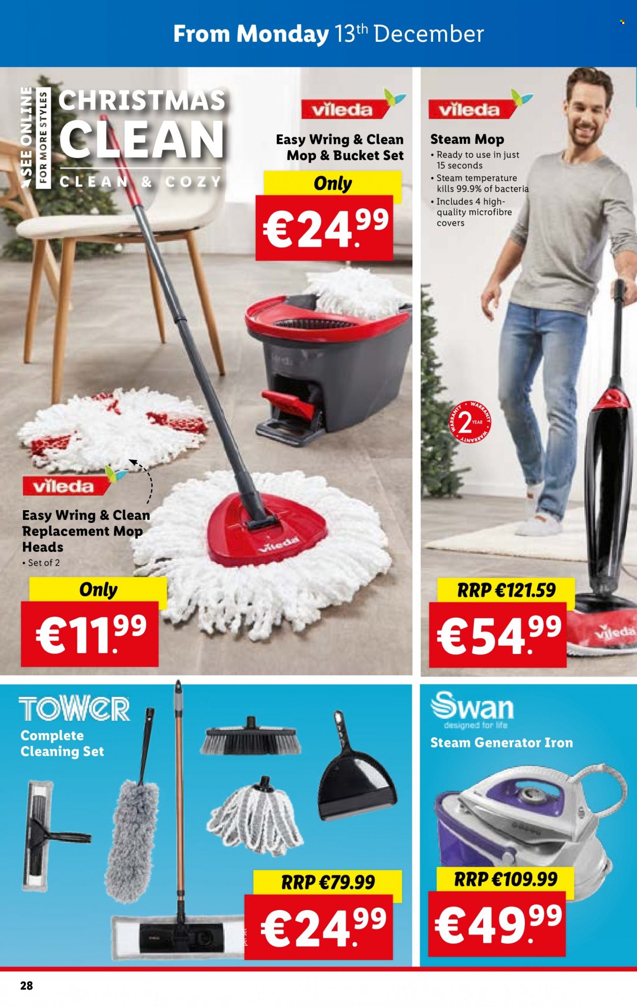 thumbnail - Lidl offer  - 09.12.2021 - 15.12.2021 - Sales products - Vileda, cleaning set, mop, iron, steam cleaner, generator. Page 28.