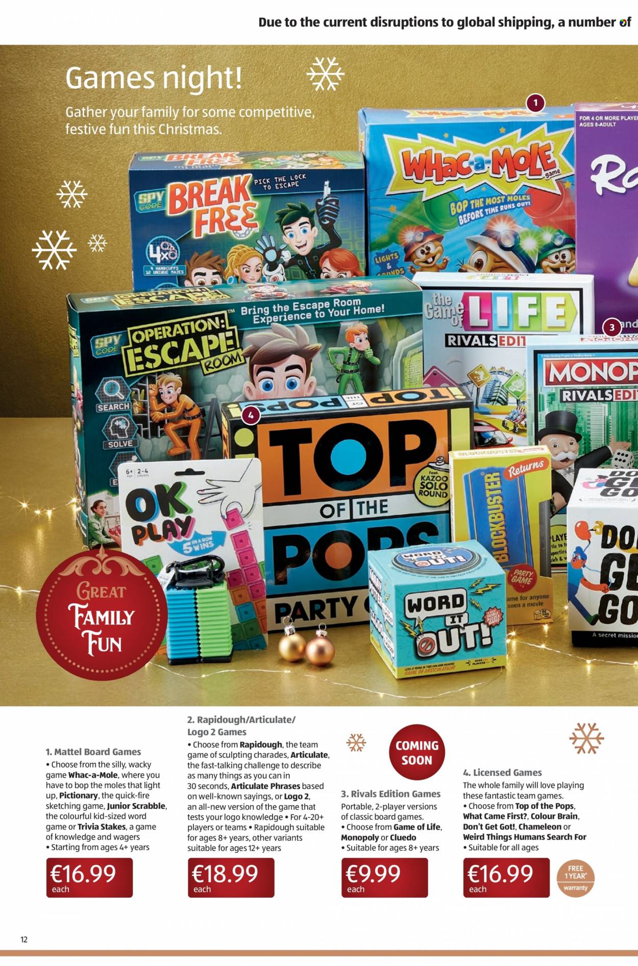 thumbnail - Aldi offer  - 07.12.2021 - 13.12.2021 - Sales products - Mattel, Monopoly, board game. Page 12.