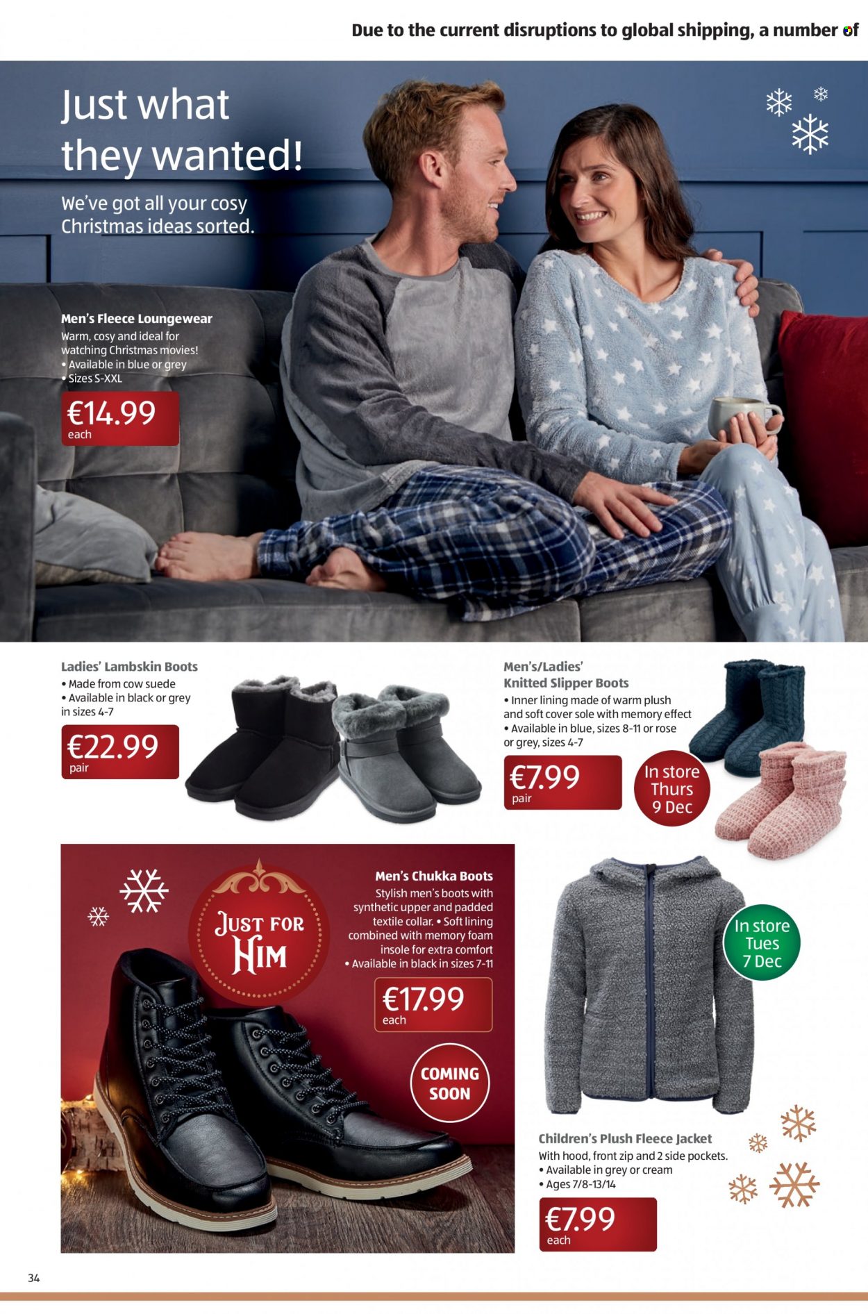 thumbnail - Aldi offer  - 07.12.2021 - 13.12.2021 - Sales products - boots, slippers, wine, rosé wine, jacket, loungewear, rose. Page 34.