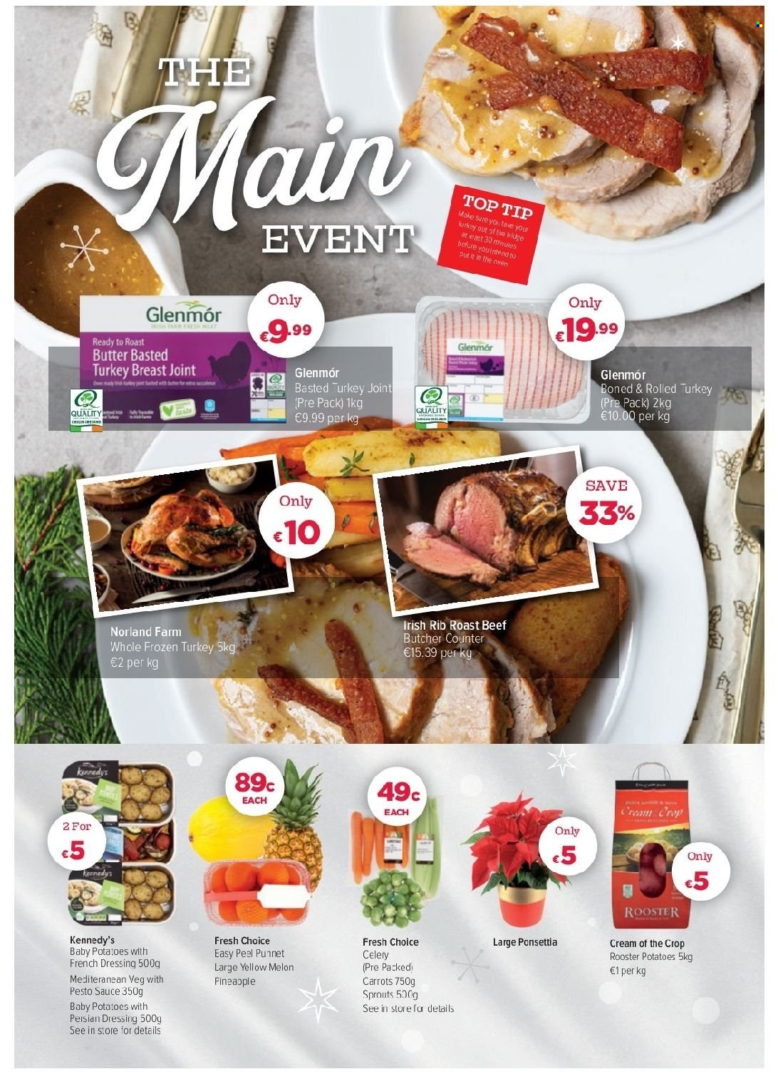 thumbnail - EUROSPAR offer  - 02.12.2021 - 29.12.2021 - Sales products - carrots, celery, potatoes, melons, sauce, butter, french dressing, dressing, turkey breast, whole turkey, turkey joint, beef meat, roast beef. Page 5.