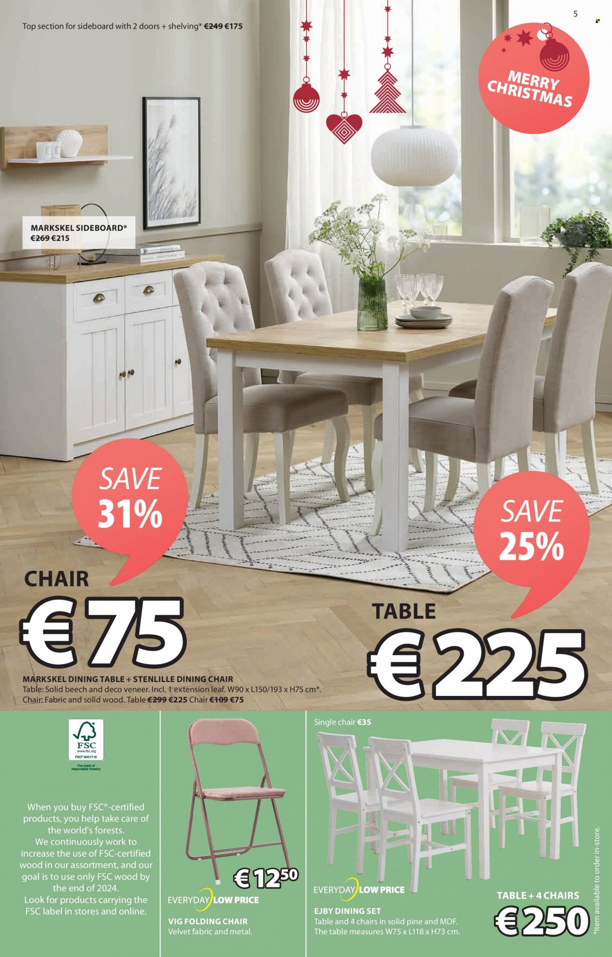 thumbnail - JYSK offer  - 09.12.2021 - 23.12.2021 - Sales products - dining set, dining table, top section, chair, dining chair, sideboard, folding chair, chair pad. Page 5.