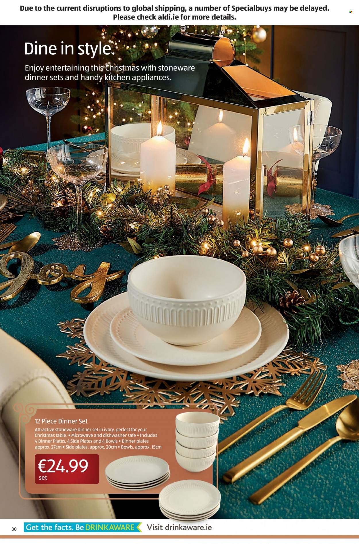 thumbnail - Aldi offer  - 13.12.2021 - 19.12.2021 - Sales products - dinnerware set, plate, dinner plate, stoneware. Page 30.
