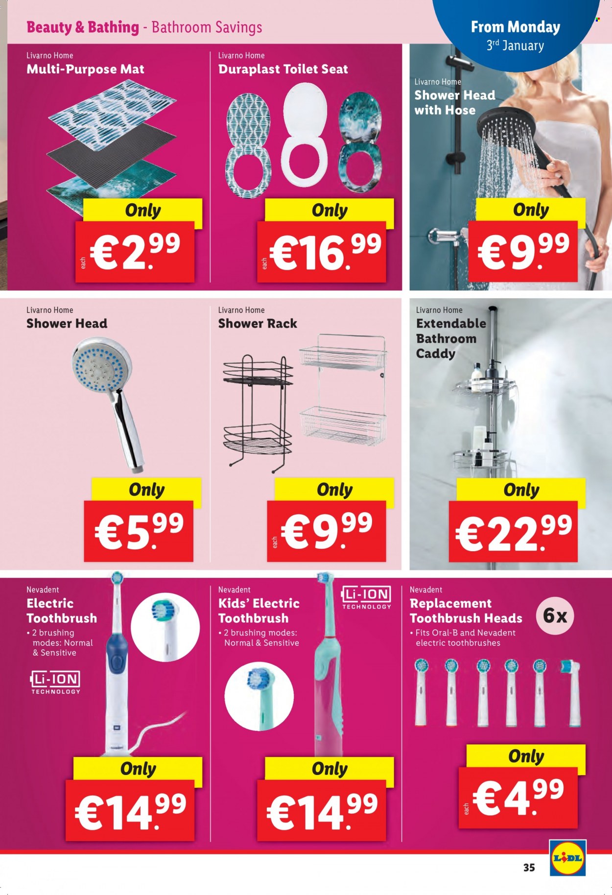 thumbnail - Lidl offer  - 27.12.2021 - 05.01.2022 - Sales products - toothbrush, Oral-B, electric toothbrush, toilet seat, showerhead. Page 35.