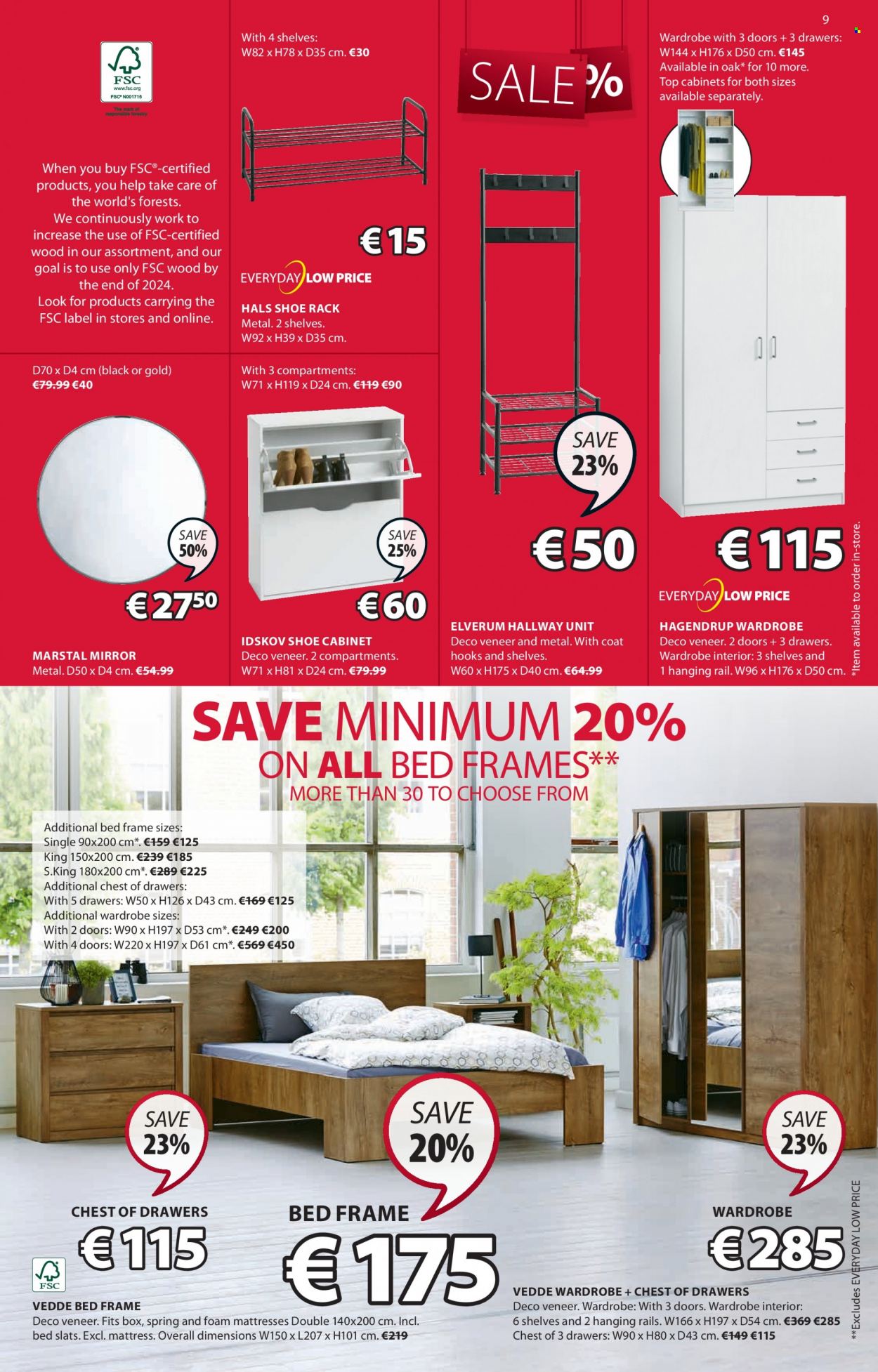 thumbnail - JYSK offer  - 24.12.2021 - 05.01.2022 - Sales products - cabinet, chest of drawers, bed, bed frame, mattress, wardrobe, shoe cabinet, shoe rack, mirror. Page 9.