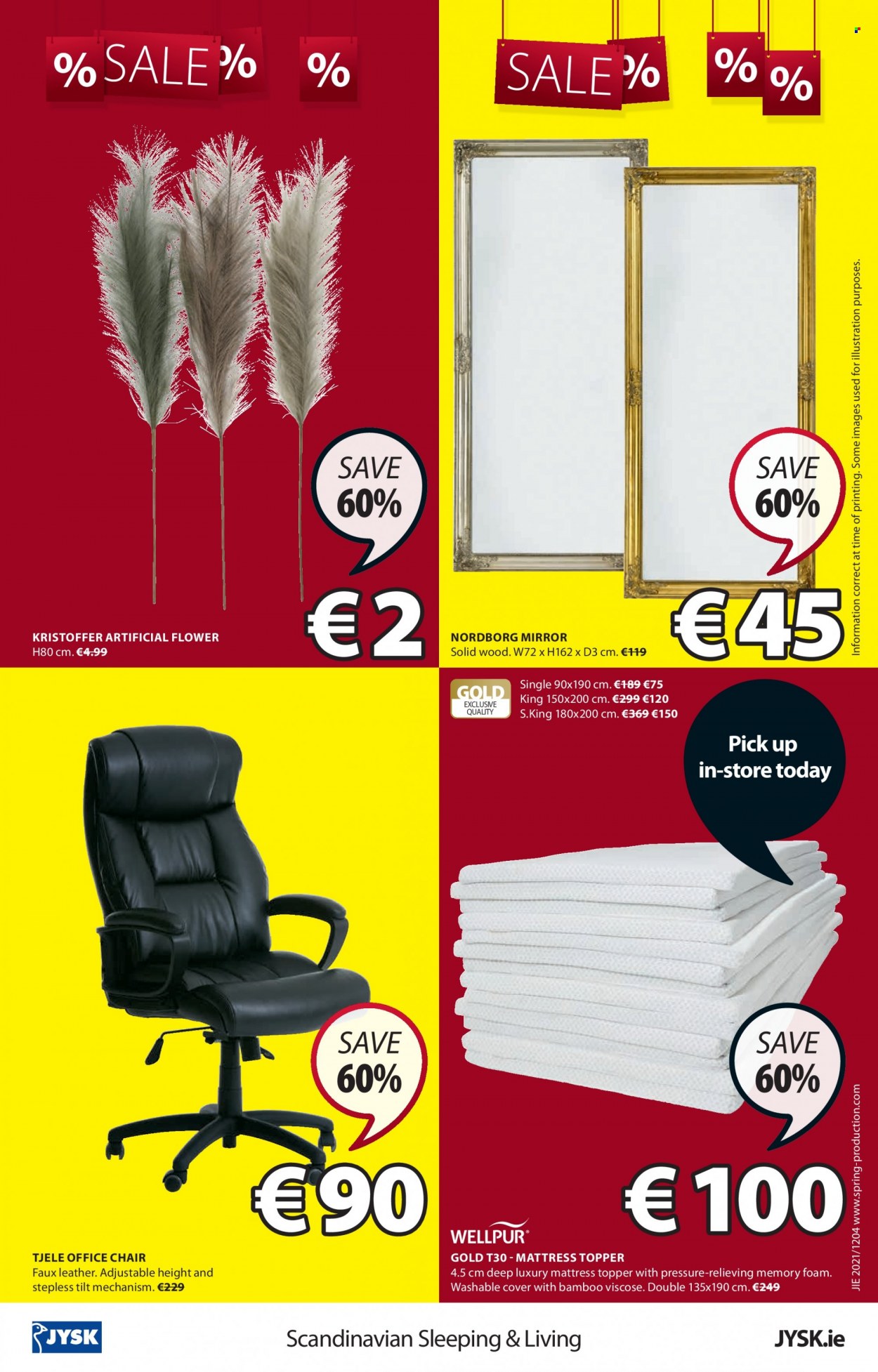 thumbnail - JYSK offer  - 24.12.2021 - 05.01.2022 - Sales products - chair, mattress protector, office chair, mirror, artificial flowers, topper. Page 24.