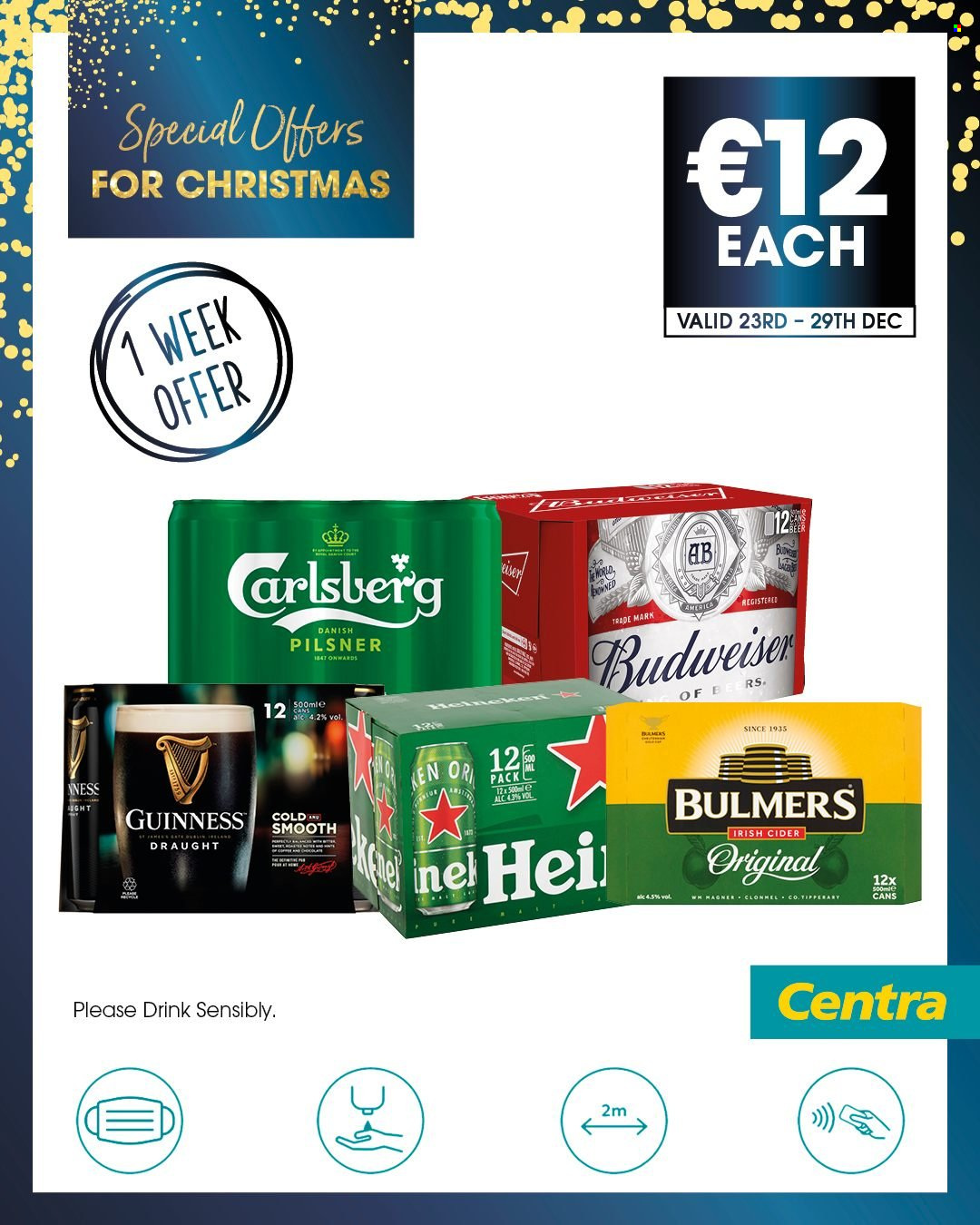 thumbnail - Centra offer  - 23.12.2021 - 29.12.2021 - Sales products - cider, beer, Bulmers, Carlsberg, Guinness, Budweiser. Page 2.