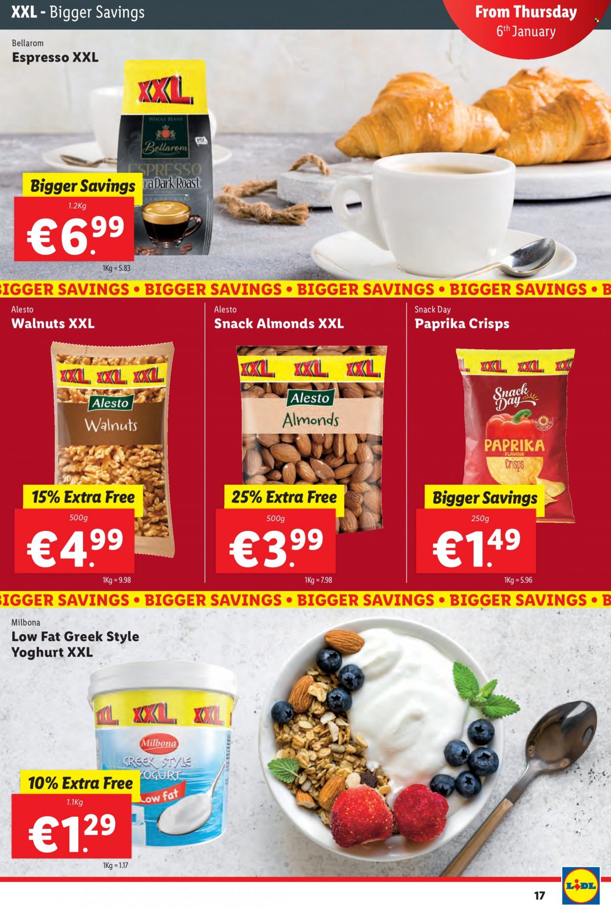 thumbnail - Lidl offer  - 06.01.2022 - 12.01.2022 - Sales products - beans, yoghurt, snack, almonds, walnuts. Page 17.