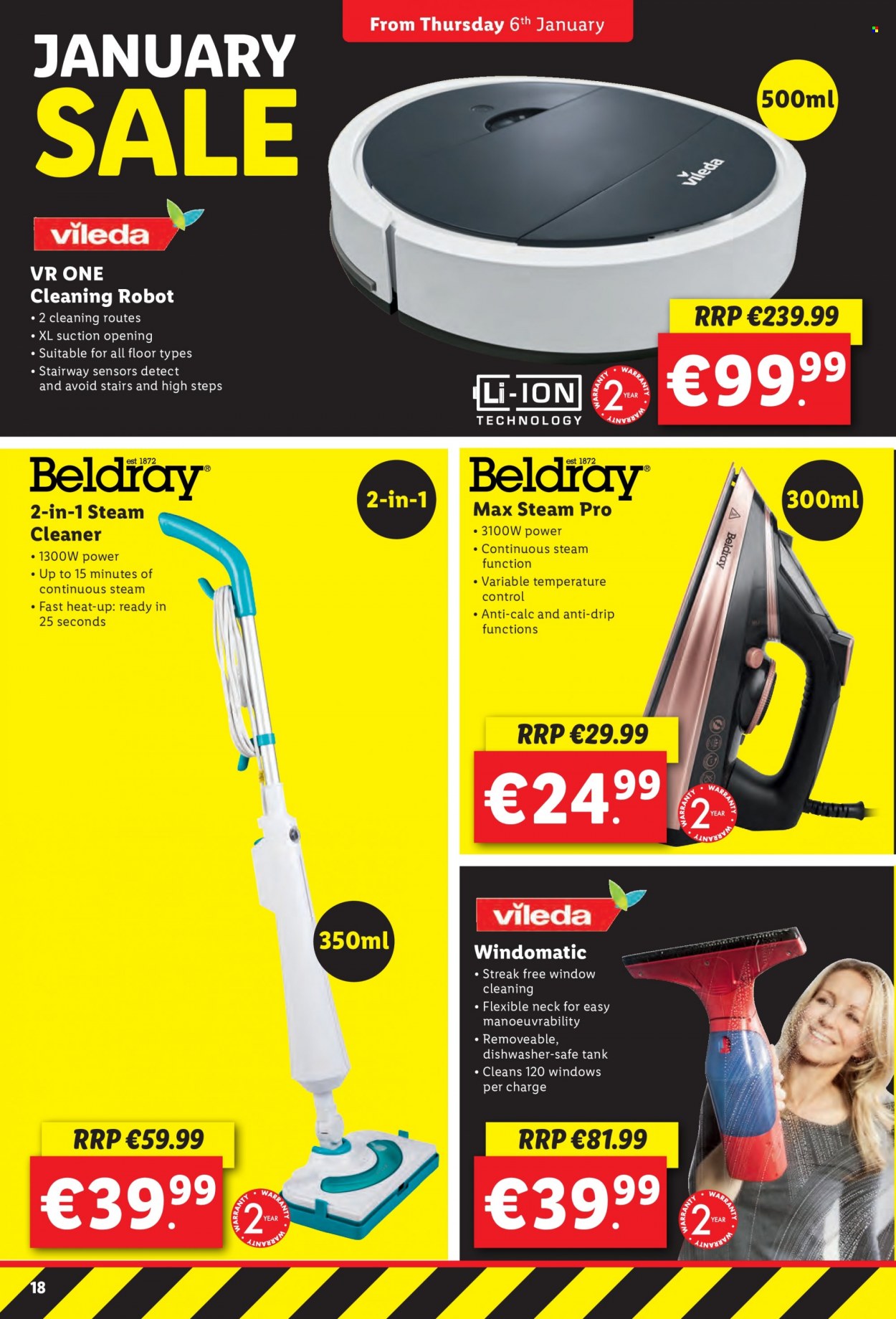 thumbnail - Lidl offer  - 06.01.2022 - 12.01.2022 - Sales products - cleaner, Vileda, tank, dishwasher, robot. Page 18.