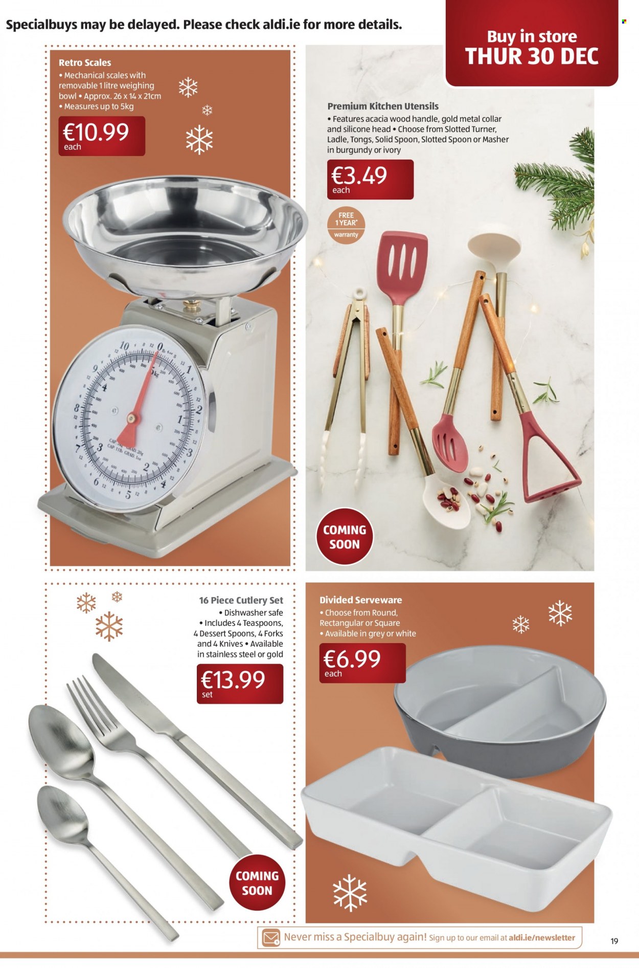 thumbnail - Aldi offer  - 27.12.2021 - 05.01.2022 - Sales products - knife, spoon, utensils, cutlery set, bowl, serveware, tong. Page 19.