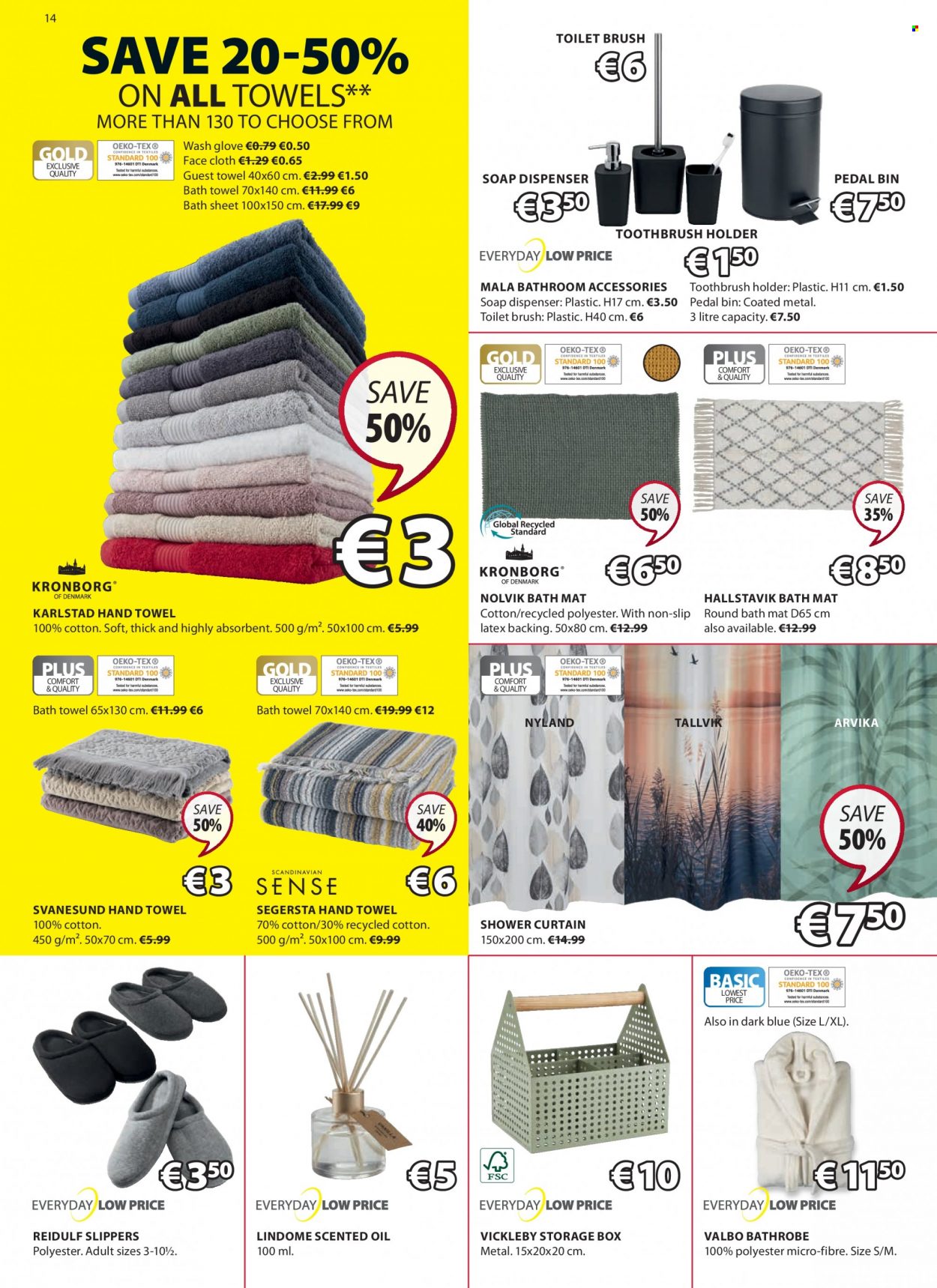 thumbnail - JYSK offer  - 30.12.2021 - 12.01.2022 - Sales products - storage box, bin, holder, gloves, shower curtain, soap dispenser, toilet brush, toothbrush holder, dispenser, scented oil, curtain, bath mat, bath towel, towel, hand towel, facecloth. Page 14.