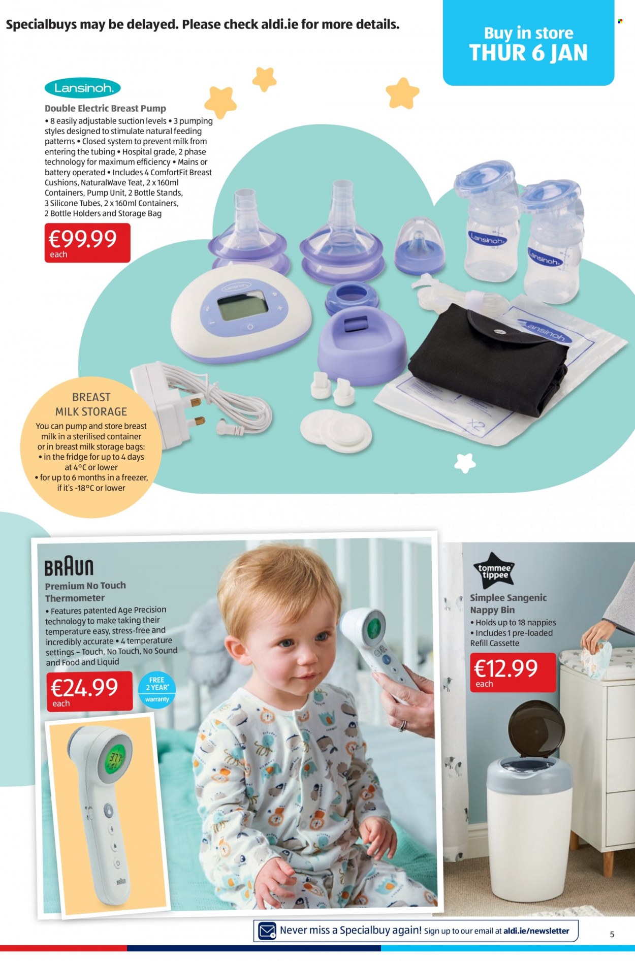 thumbnail - Aldi offer  - 06.01.2022 - 12.01.2022 - Sales products - bin, thermometer, storage bag, container, cushion, breast pump, Sangenic. Page 5.