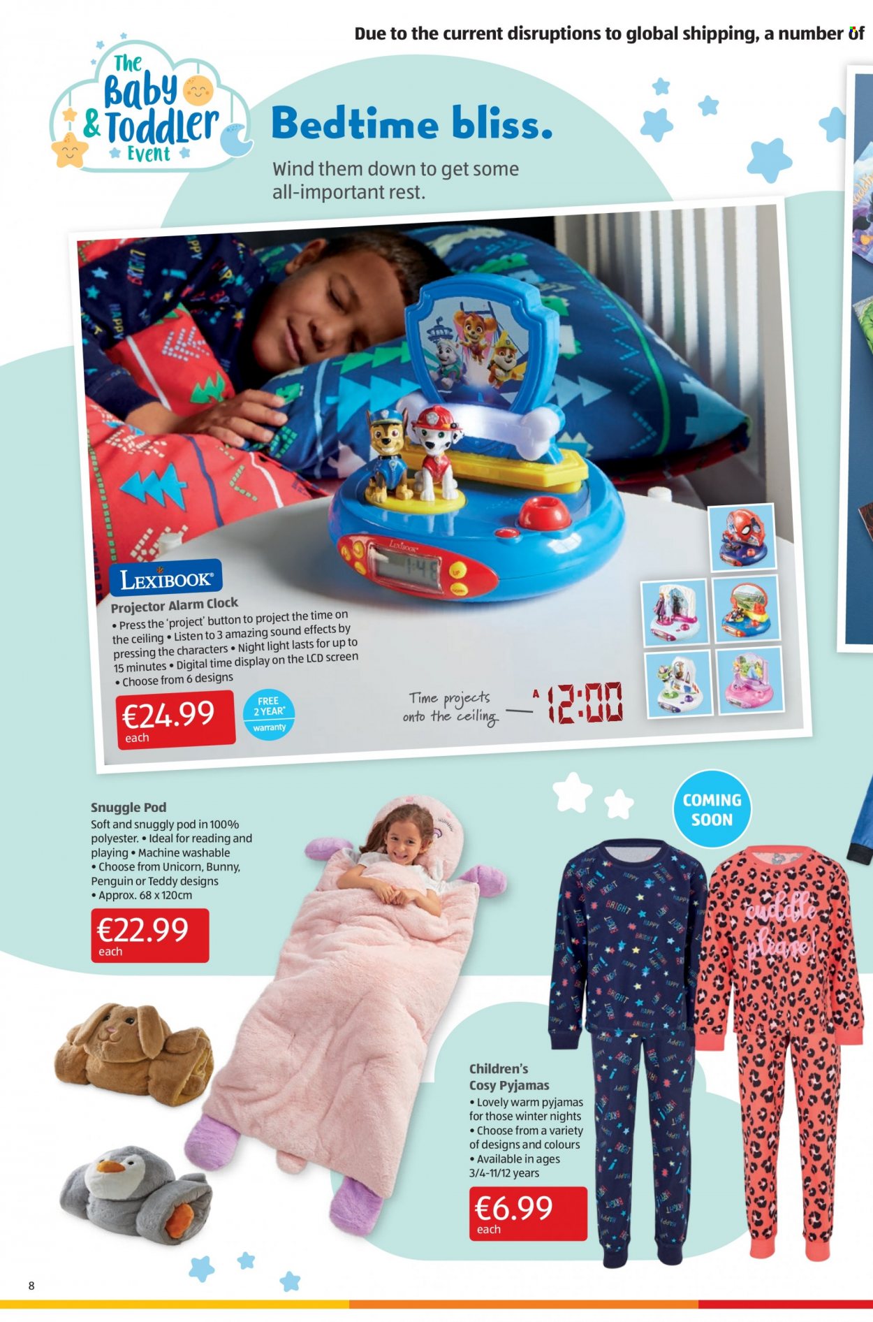 thumbnail - Aldi offer  - 06.01.2022 - 12.01.2022 - Sales products - Snuggle, clock, alarm clock, pajamas, penguin, teddy. Page 8.