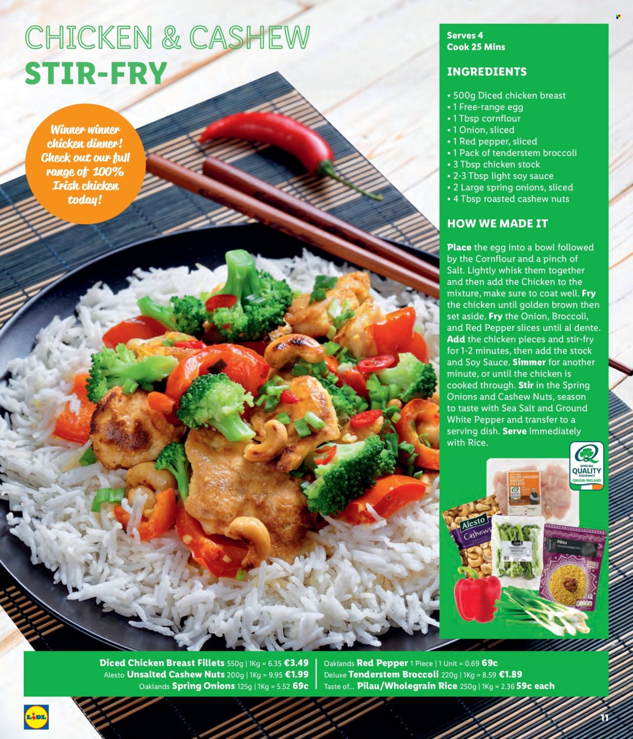 thumbnail - Lidl offer  - Sales products - eggs, whole grain rice, soy sauce, cashews, chicken breasts, coat. Page 11.