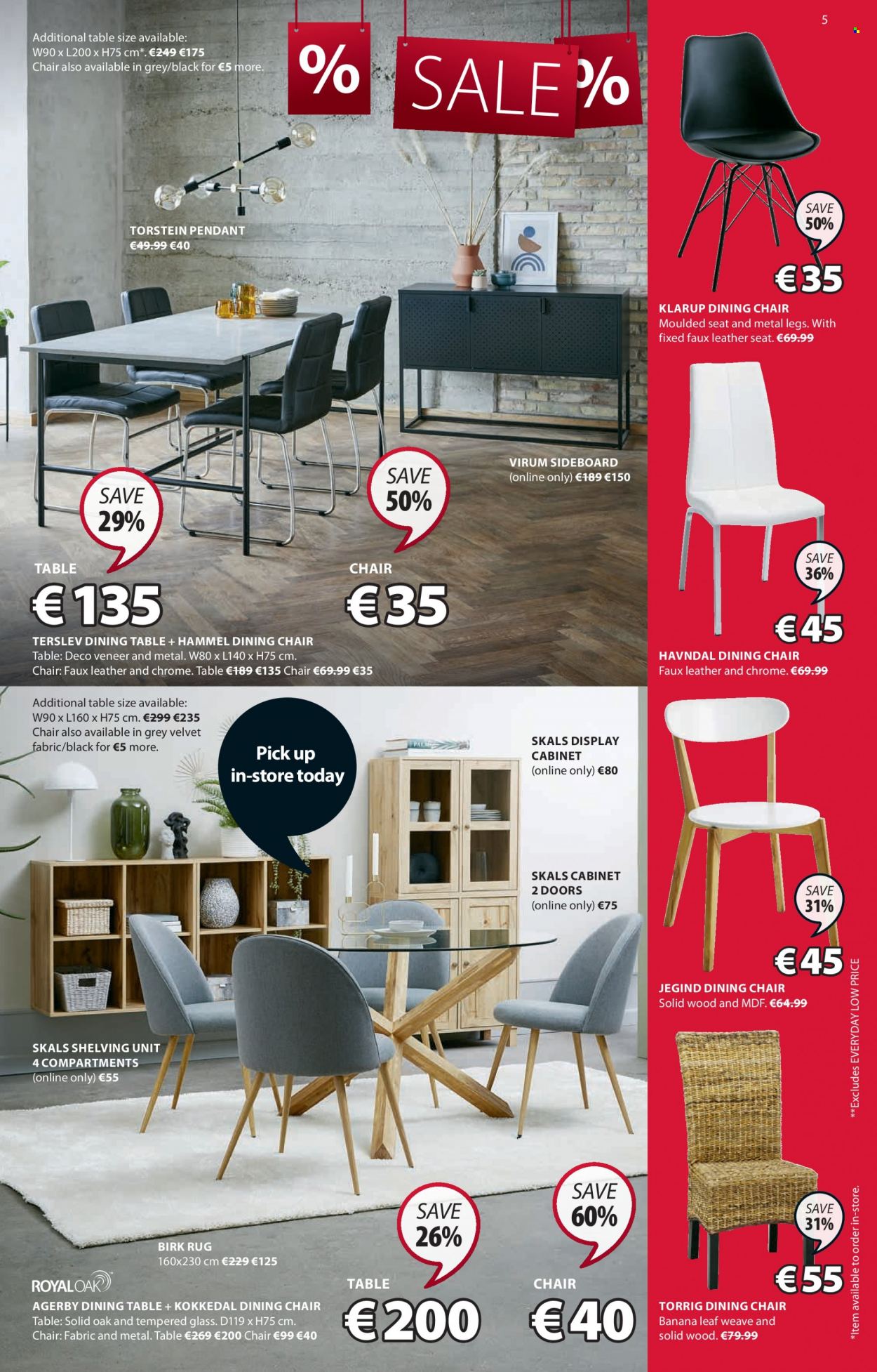 thumbnail - JYSK offer  - 06.01.2022 - 19.01.2022 - Sales products - cabinet, dining table, table, chair, dining chair, sideboard, shelves, shelf unit, chair pad, rug. Page 5.
