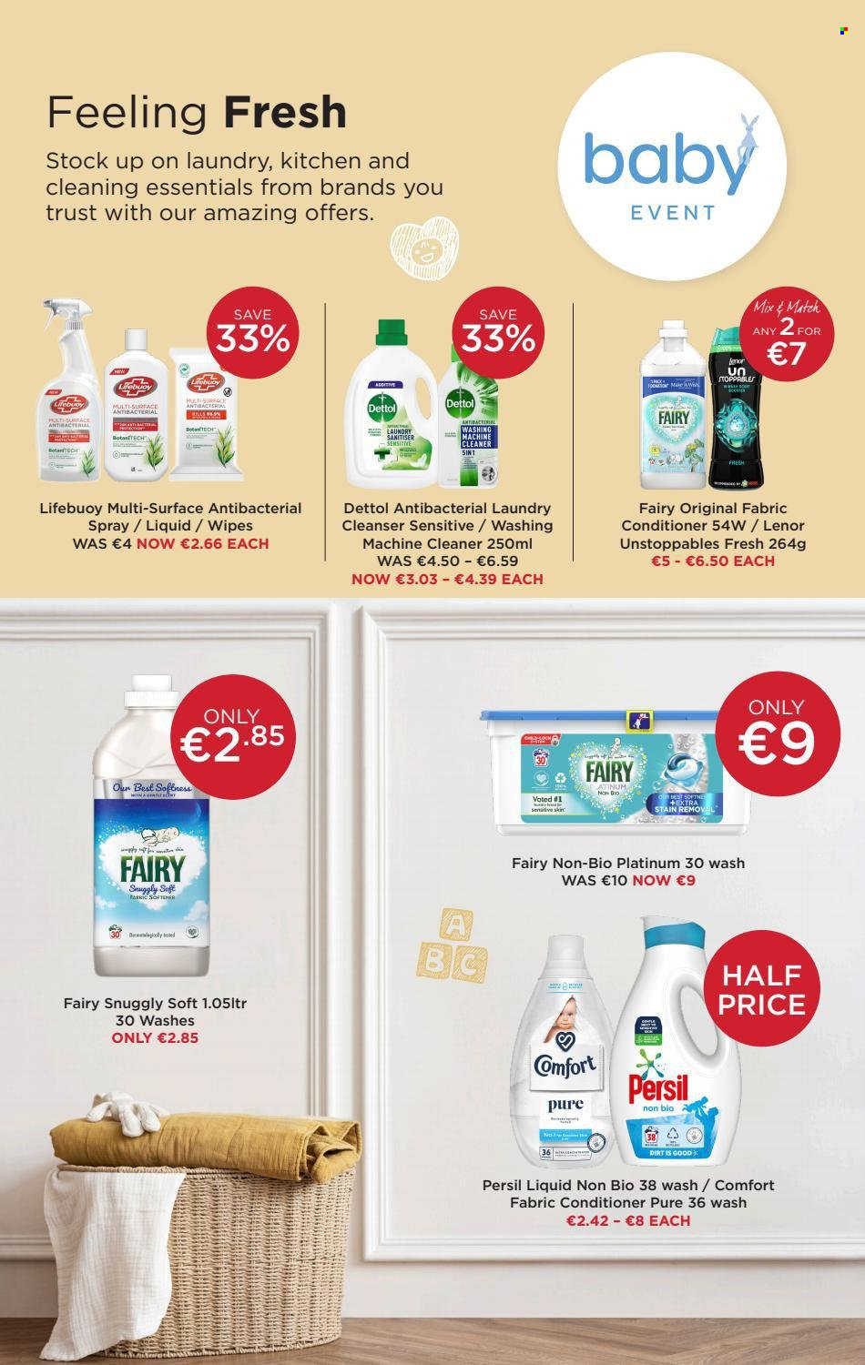 thumbnail - Dunnes Stores offer  - 04.01.2022 - 31.01.2022 - Sales products - wipes, Dettol, cleaner, Fairy, Persil, Lenor, Comfort softener, Lifebuoy, cleanser, antibacterial spray. Page 14.