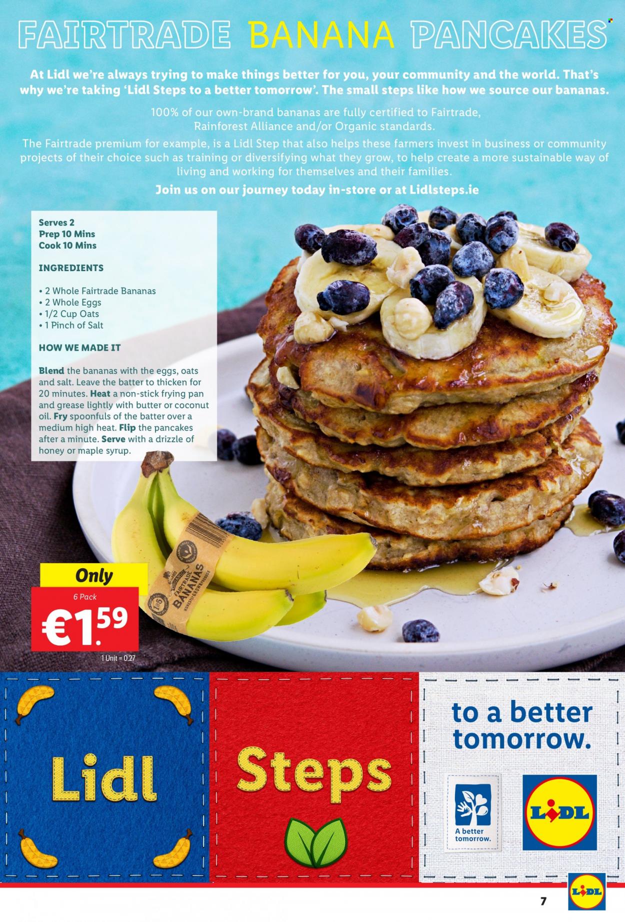 thumbnail - Lidl offer  - 13.01.2022 - 19.01.2022 - Sales products - bananas, eggs, oats, coconut oil, oil, maple syrup, syrup, pan. Page 7.
