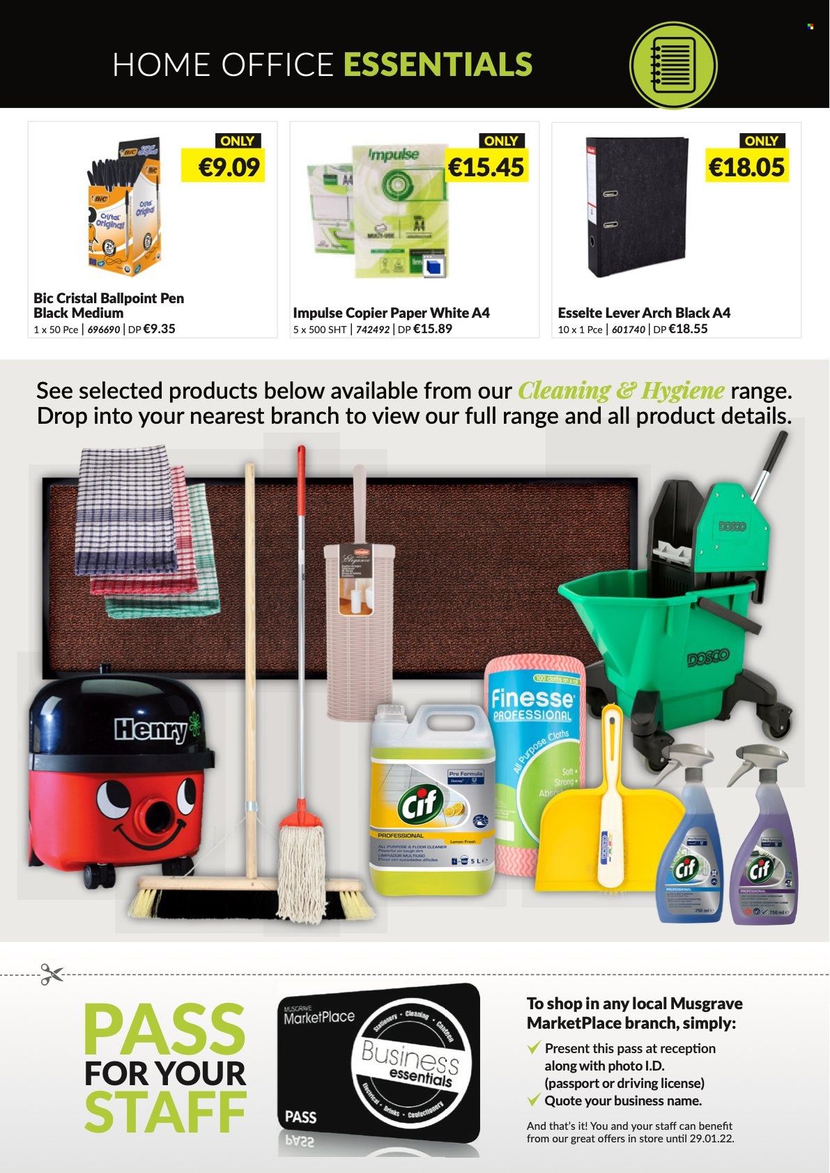 thumbnail - MUSGRAVE Market Place offer  - 09.01.2022 - 29.01.2022 - Sales products - cleaner, floor cleaner, Cif, BIC, paper, pen, lever arch. Page 3.