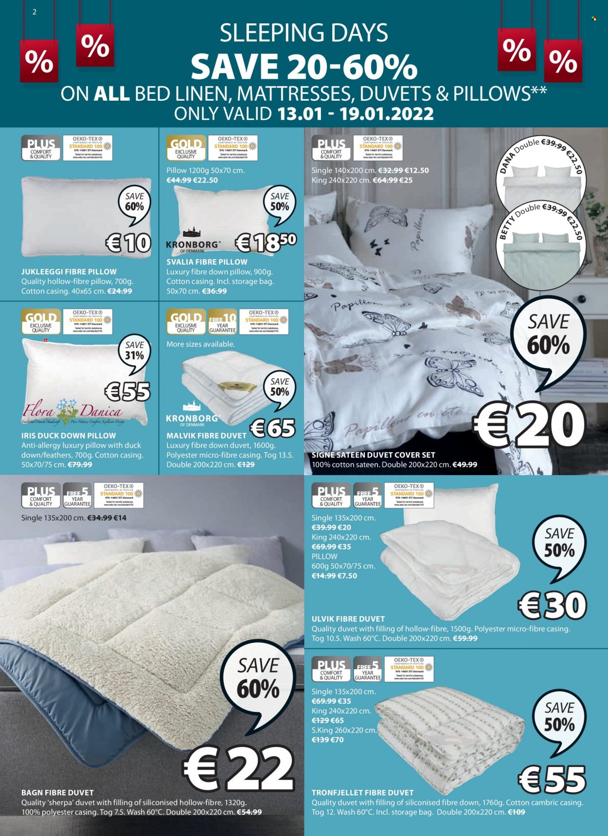 thumbnail - JYSK offer  - 13.01.2022 - 26.01.2022 - Sales products - bed, mattress, bedding, duvet, linens, pillow, quilt cover set. Page 2.
