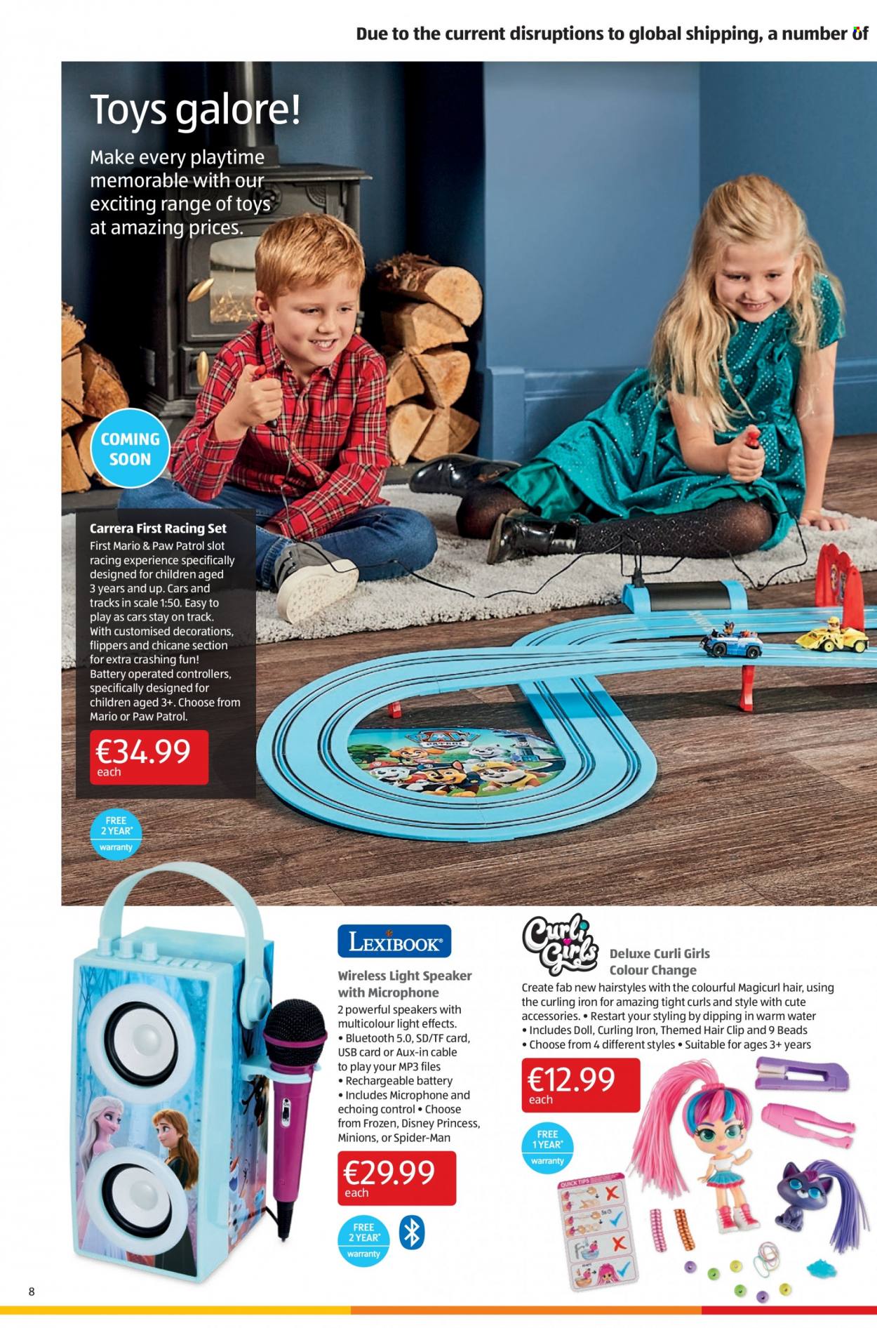 thumbnail - Aldi offer  - 20.01.2022 - 26.01.2022 - Sales products - scale, Disney, Paw Patrol, Fab, Minions, rechargeable battery, hair clipper, curling iron, Carrera, doll, toys, princess. Page 8.