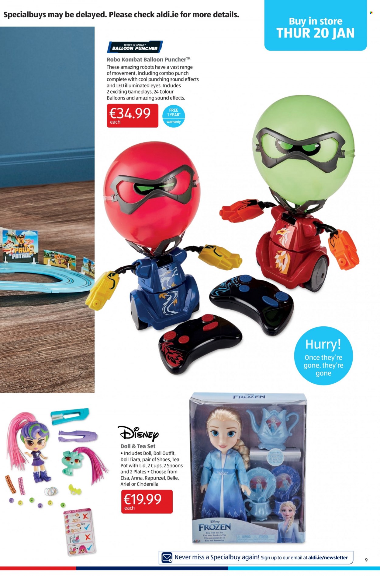 thumbnail - Aldi offer  - 20.01.2022 - 26.01.2022 - Sales products - Disney, tea set, punch, Ariel, spoon, plate, pot, balloons, t-shirt, doll. Page 9.