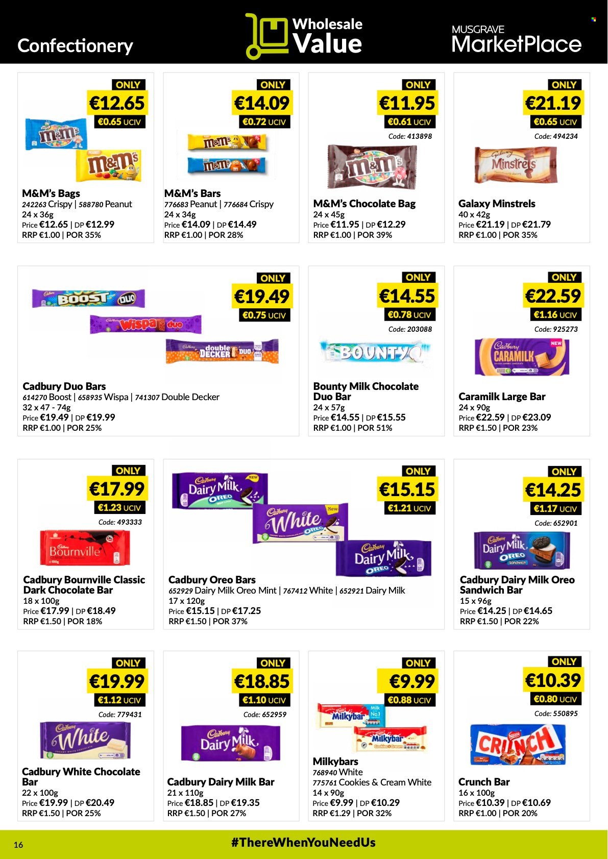 thumbnail - MUSGRAVE Market Place offer  - 16.01.2022 - 12.02.2022 - Sales products - sandwich, Oreo, cookies, milk chocolate, white chocolate, Bounty, M&M's, dark chocolate, Cadbury, milky bar, Dairy Milk, chocolate bar, Boost. Page 16.