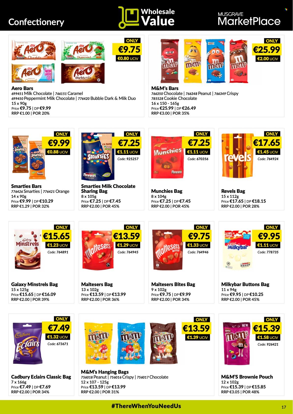 thumbnail - MUSGRAVE Market Place offer  - 16.01.2022 - 12.02.2022 - Sales products - brownies, oranges, milk chocolate, chocolate, M&M's, Smarties, Maltesers, Cadbury, Milkybar, caramel, paper. Page 17.