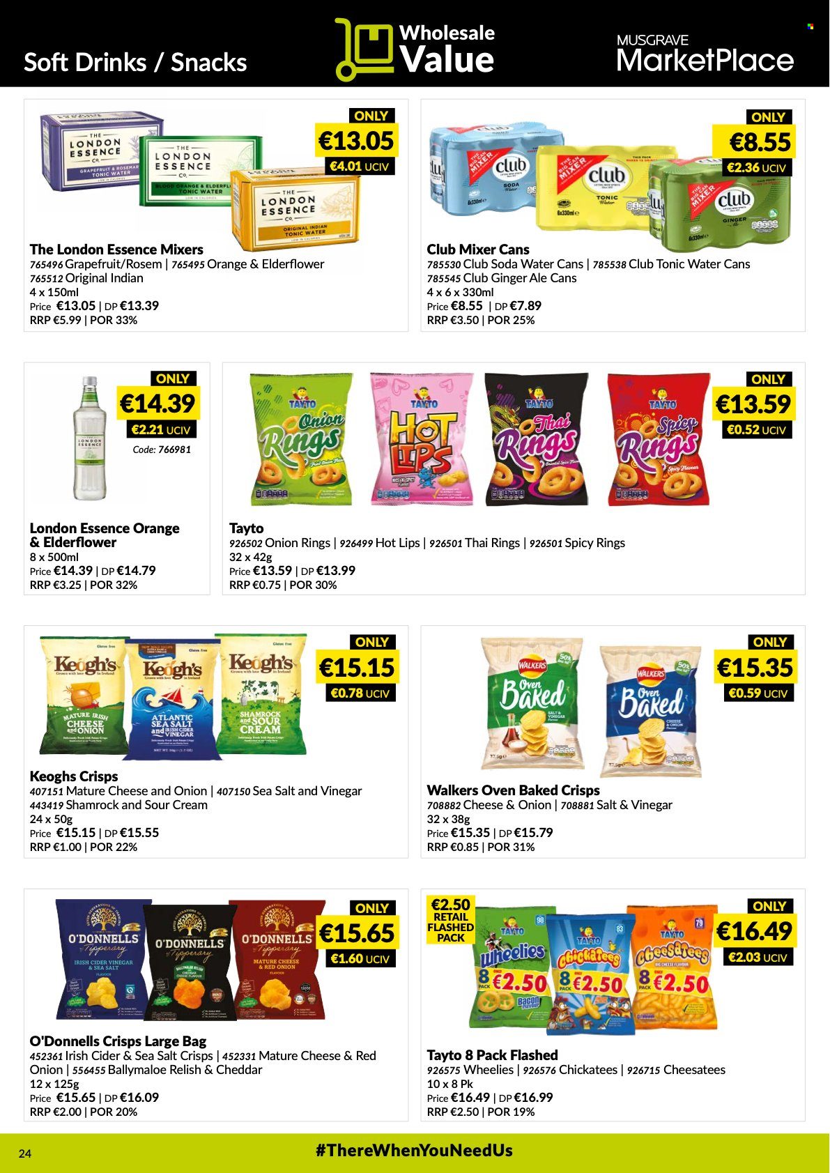 thumbnail - MUSGRAVE Market Place offer  - 16.01.2022 - 12.02.2022 - Sales products - grapefruits, oranges, onion rings, bacon, snack, Tayto, vinegar, ginger ale, tonic, soft drink, Club Soda, cider. Page 24.