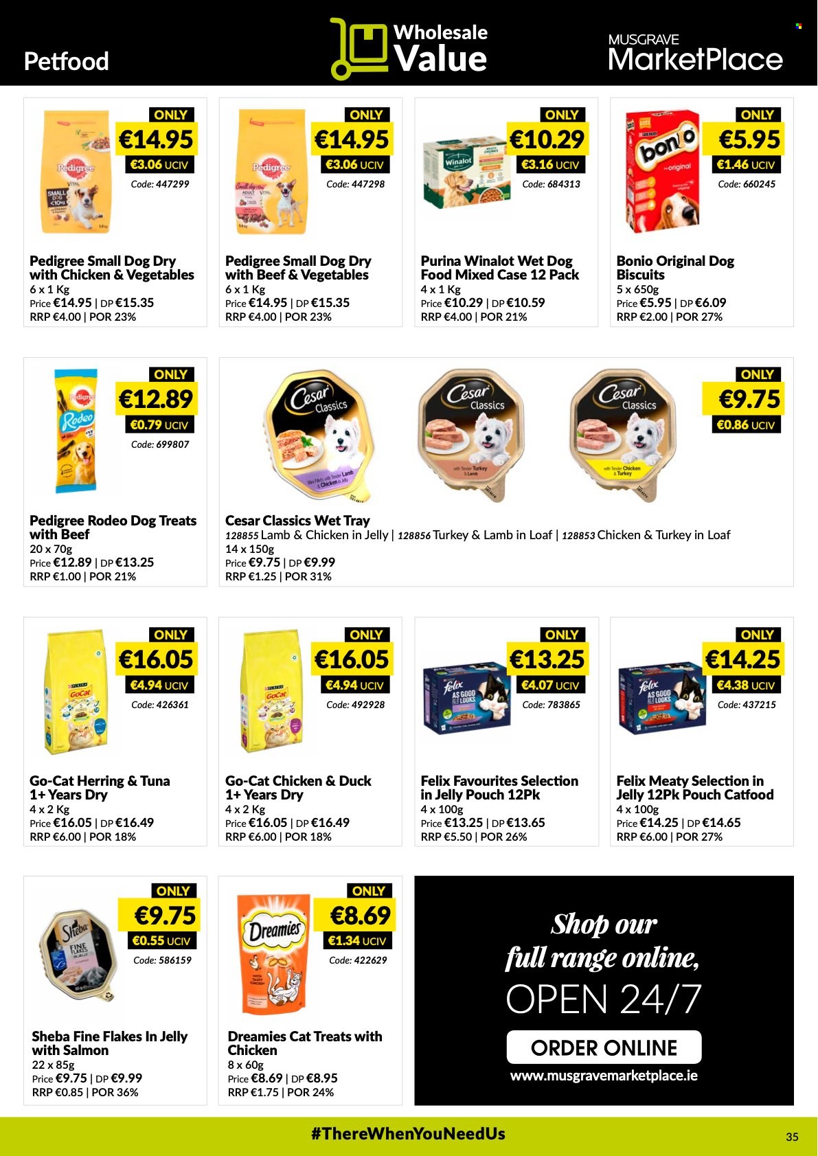 thumbnail - MUSGRAVE Market Place offer  - 16.01.2022 - 12.02.2022 - Sales products - herring, tray, animal food, animal treats, dog food, wet dog food, Purina, dog biscuits, Pedigree, Go-Cat, Felix, Winalot. Page 35.