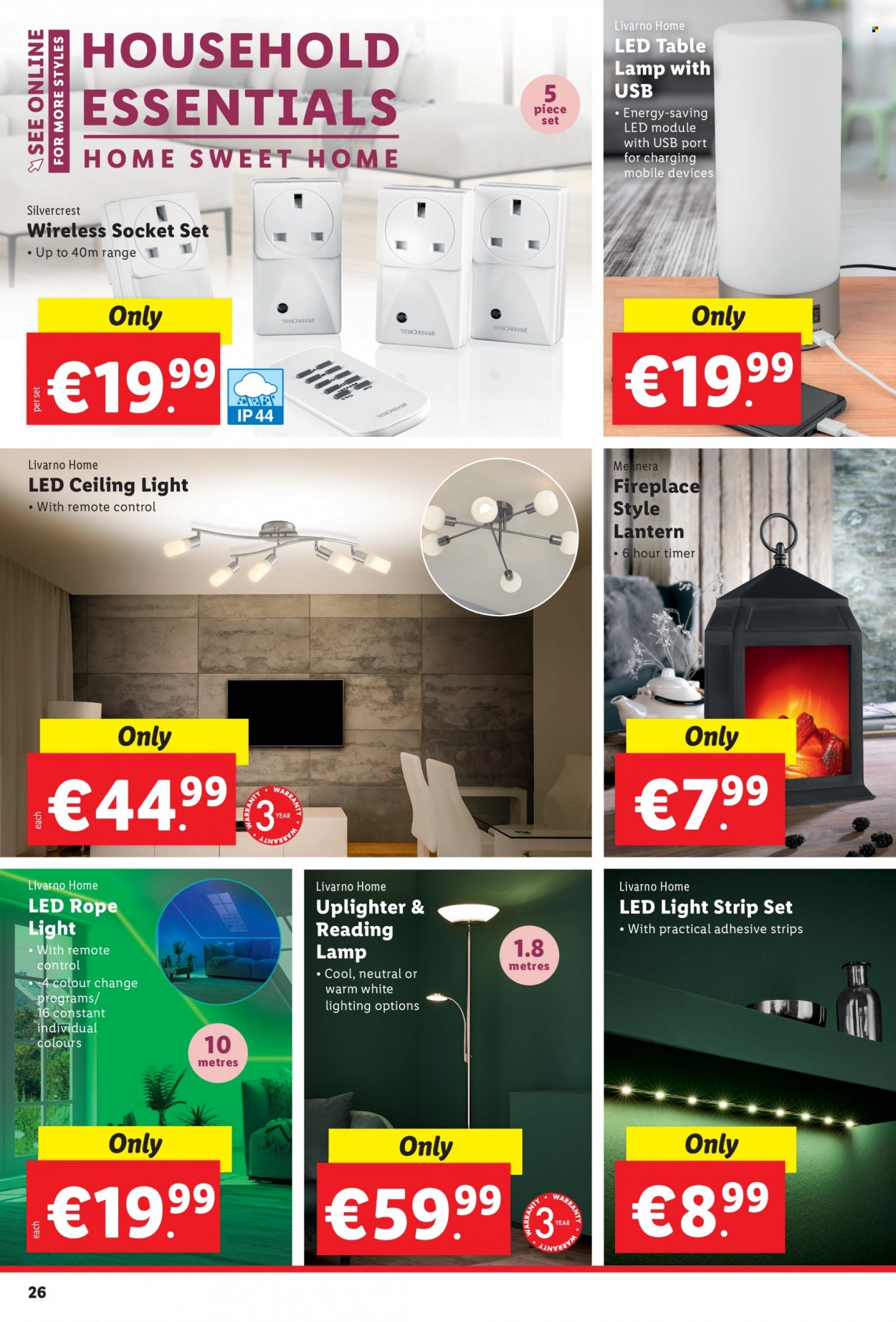 thumbnail - Lidl offer  - 20.01.2022 - 26.01.2022 - Sales products - lantern, SilverCrest, strips, remote control, adhesive, lamp, LED light, light strip, reading lamp, rope light, table lamp, lighting, ceiling lamp, socket, socket set. Page 27.