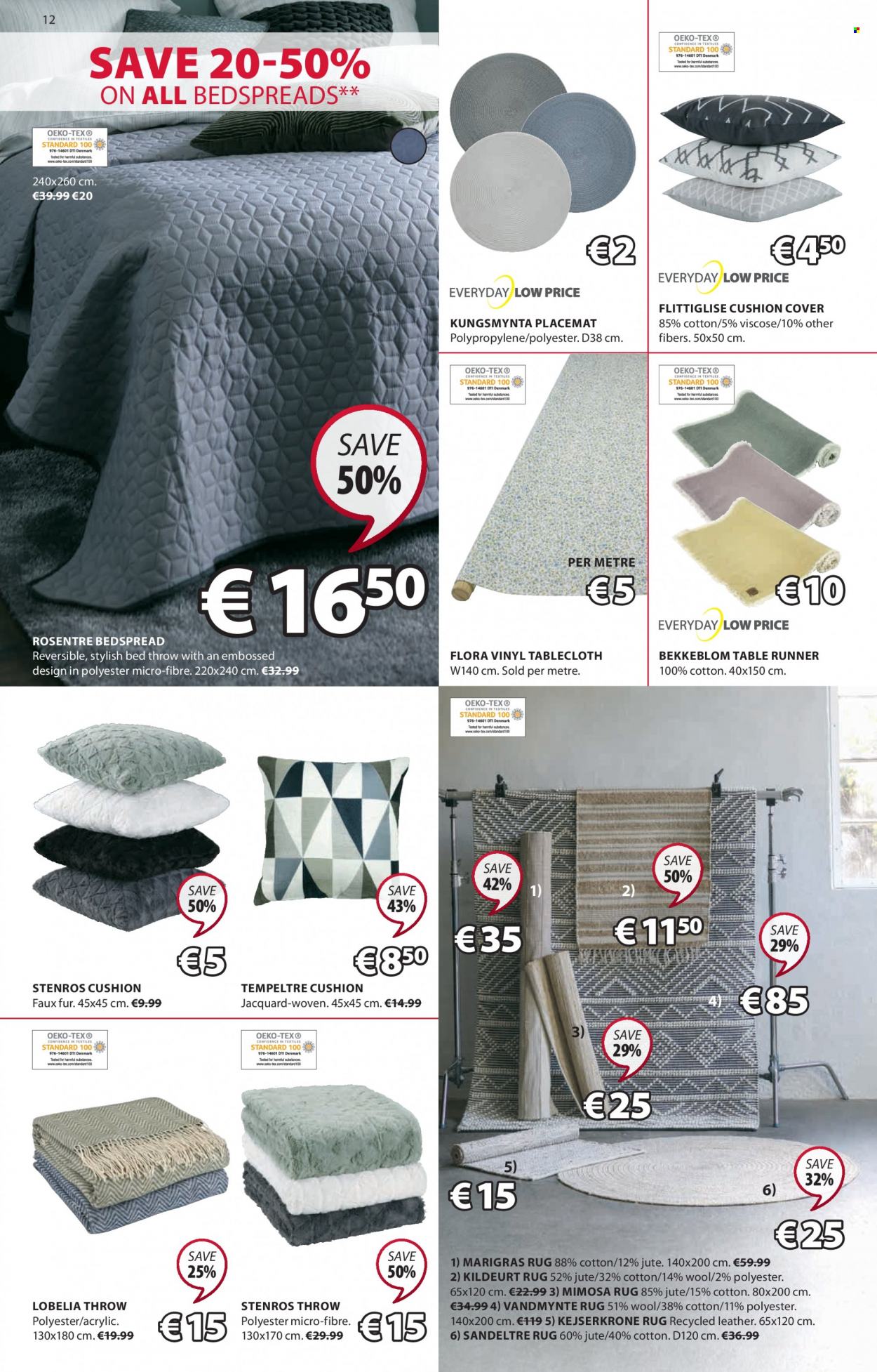 thumbnail - JYSK offer  - 20.01.2022 - 02.02.2022 - Sales products - cushion, placemat, table runner, tablecloth, bedspread, wool throw, rug. Page 12.