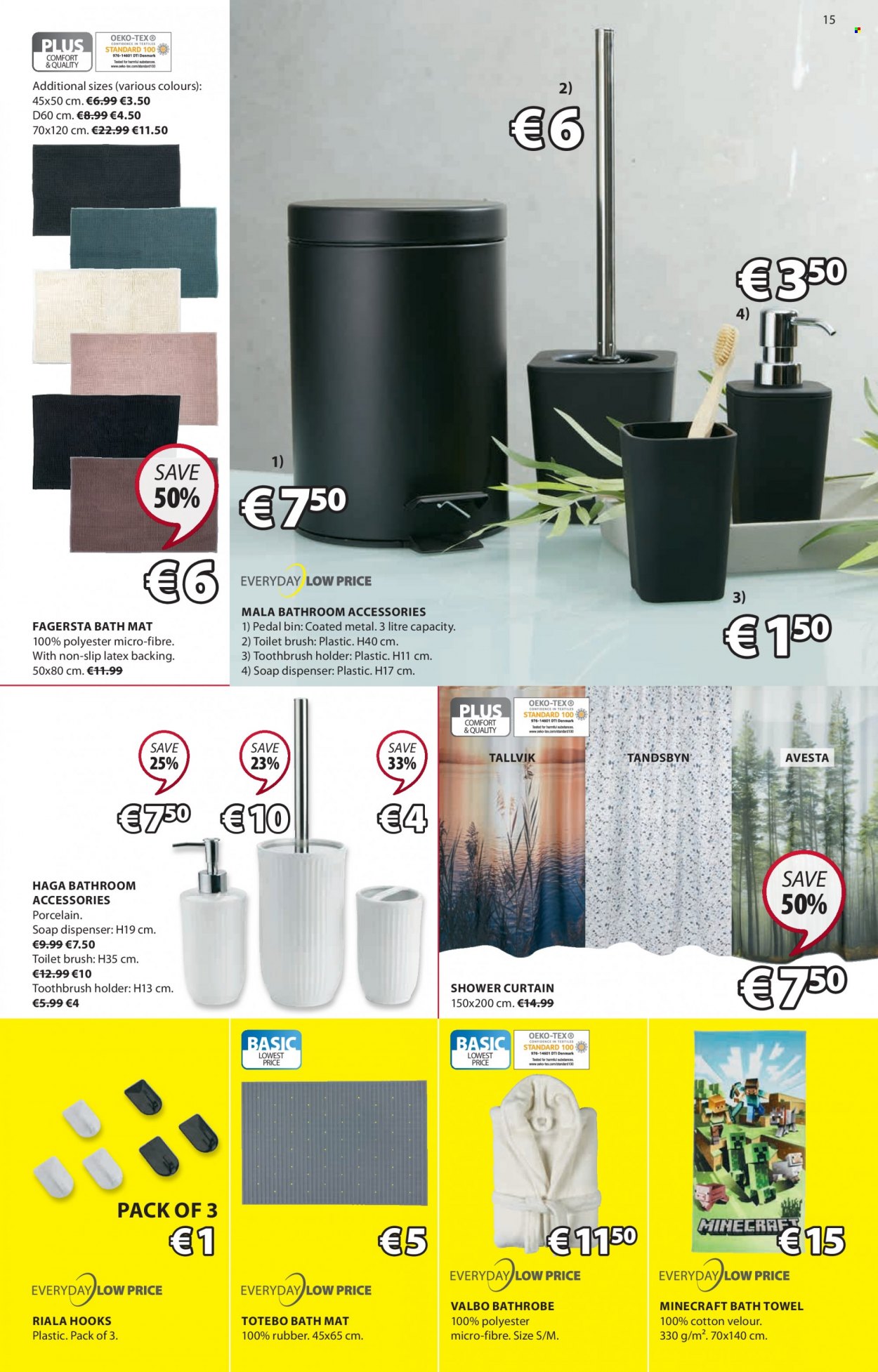 thumbnail - JYSK offer  - 20.01.2022 - 02.02.2022 - Sales products - bin, holder, shower curtain, soap dispenser, toilet brush, toothbrush holder, dispenser, eraser, curtain, bath mat, bath towel, towel. Page 15.