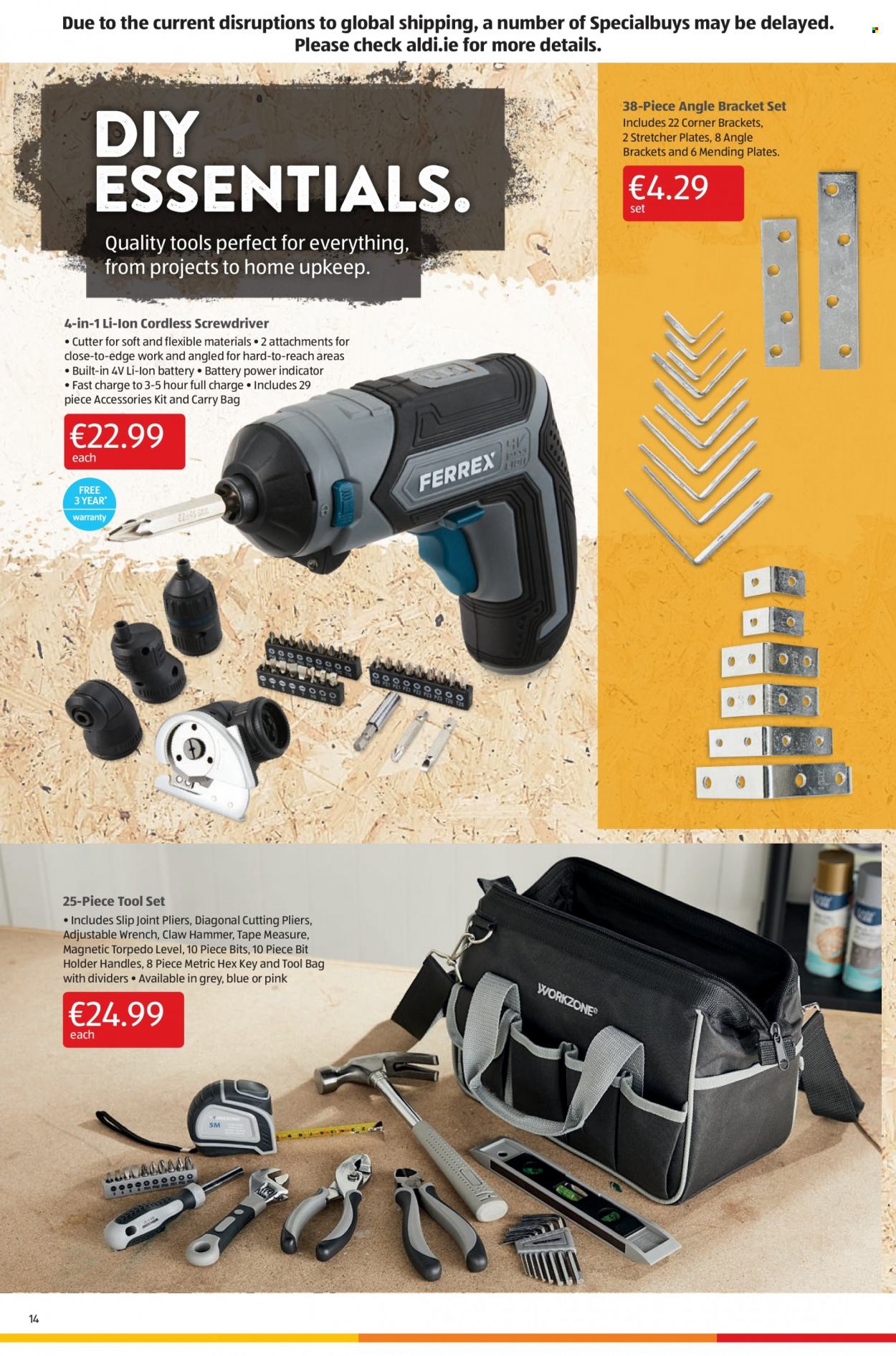 thumbnail - Aldi offer  - 27.01.2022 - 02.02.2022 - Sales products - plate, cutter, hammer, screwdriver, pliers, tool set, claw hammer. Page 14.