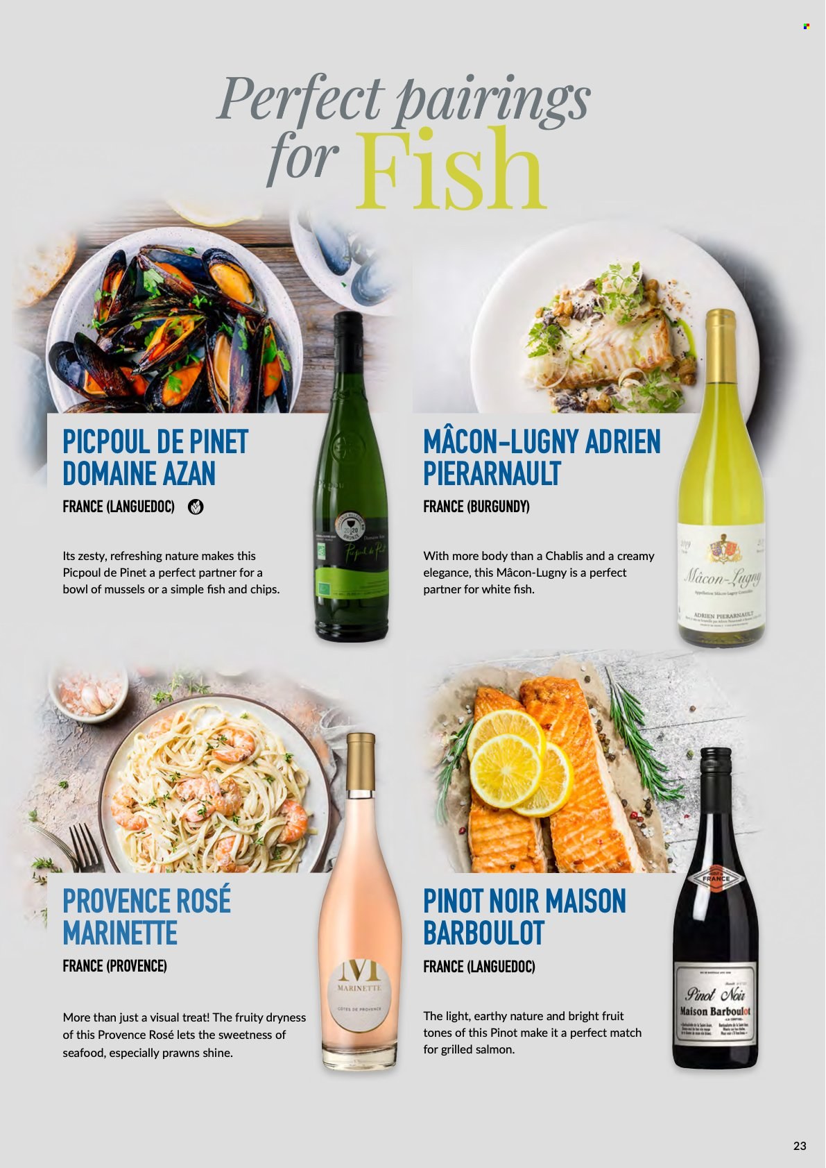thumbnail - MUSGRAVE Market Place offer  - Sales products - mussels, salmon, whitefish, seafood, prawns, chips, red wine, Pinot Noir, rosé wine, rose. Page 23.