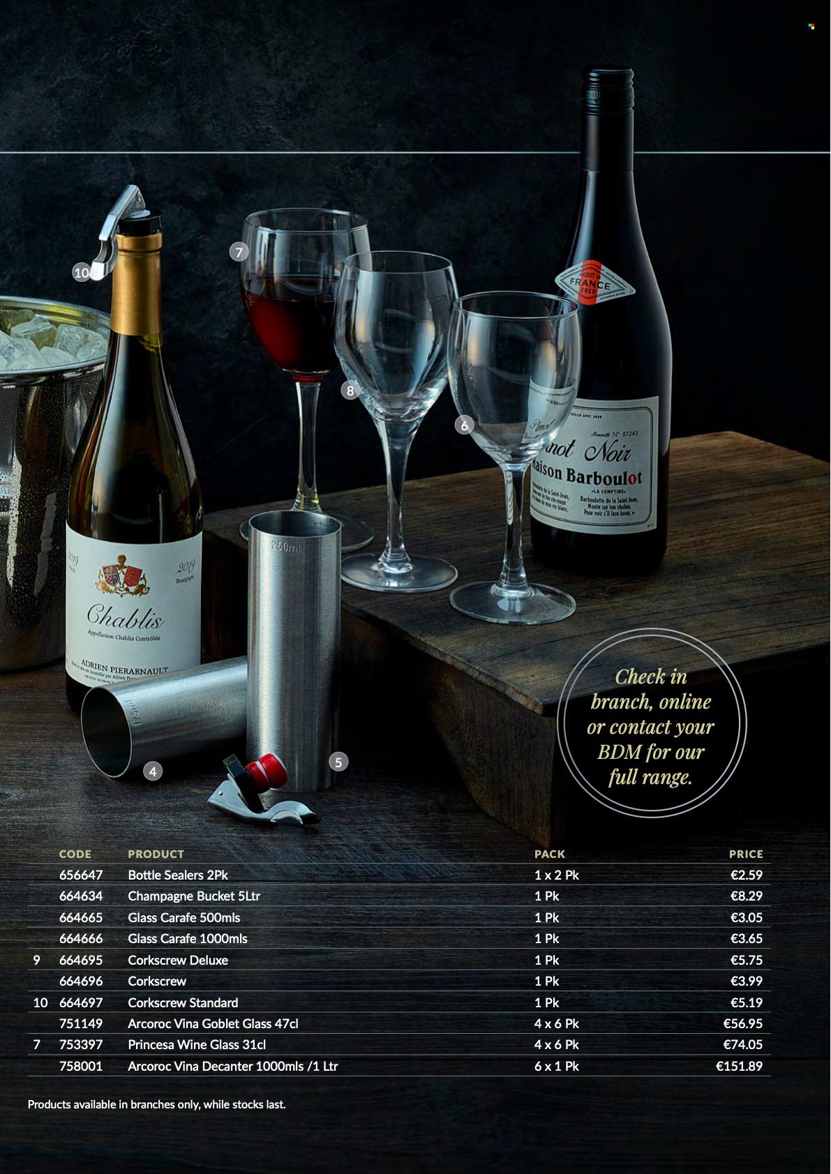 thumbnail - MUSGRAVE Market Place offer  - Sales products - champagne, bijzettafel, wine glass, corkscrew, pen. Page 63.
