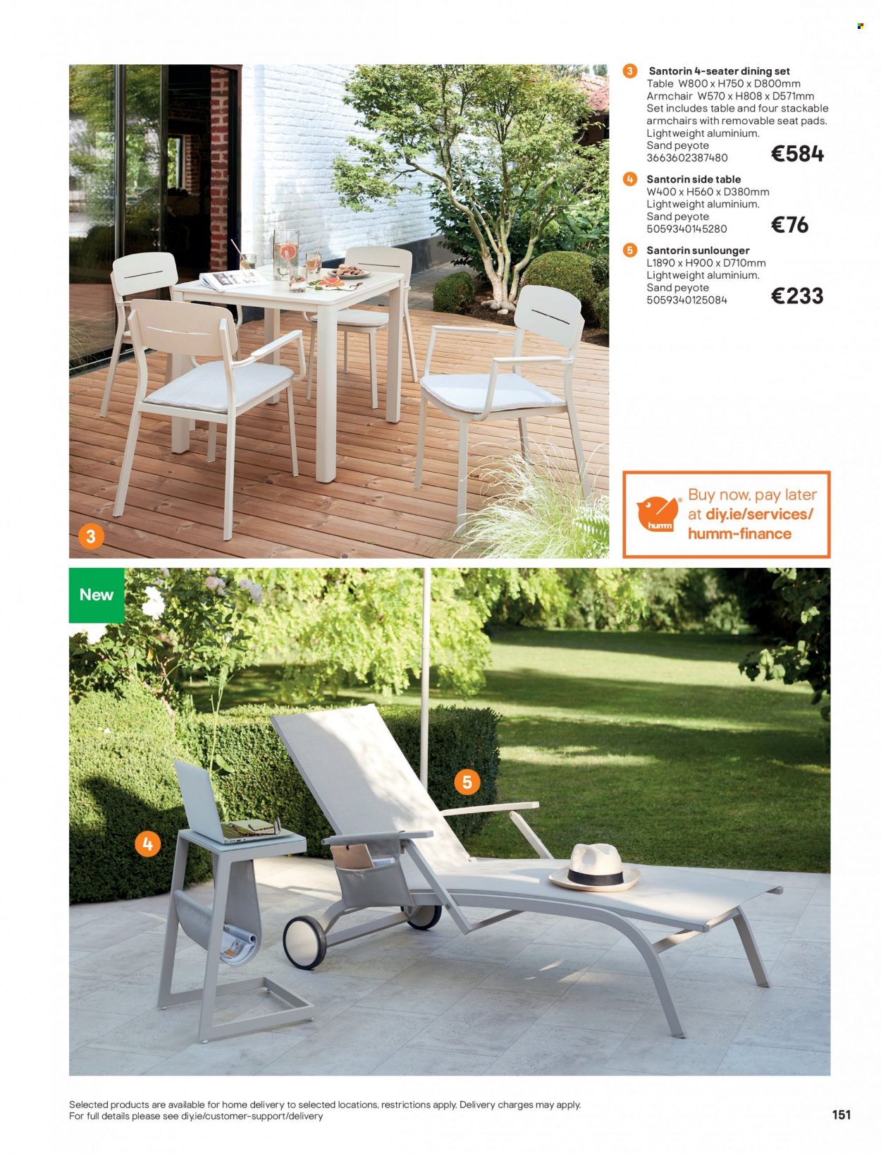 thumbnail - B&Q offer  - Sales products - dining set, arm chair, sidetable, chair pad. Page 151.