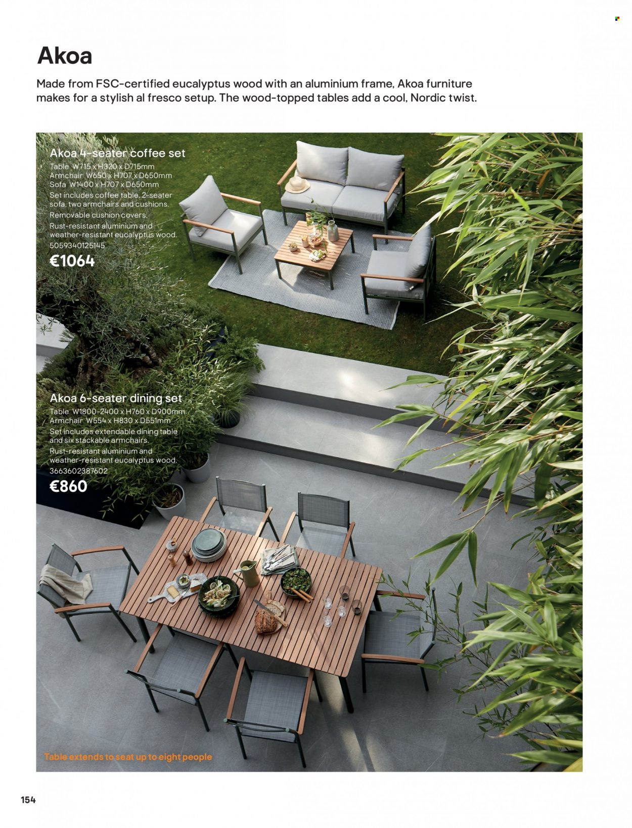 thumbnail - B&Q offer  - Sales products - dining set, dining table, table, arm chair, sofa, coffee table, cushion. Page 154.