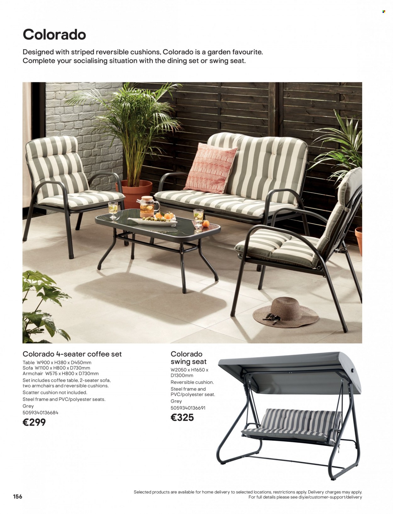 thumbnail - B&Q offer  - Sales products - dining set, table, arm chair, sofa, coffee table, cushion. Page 156.