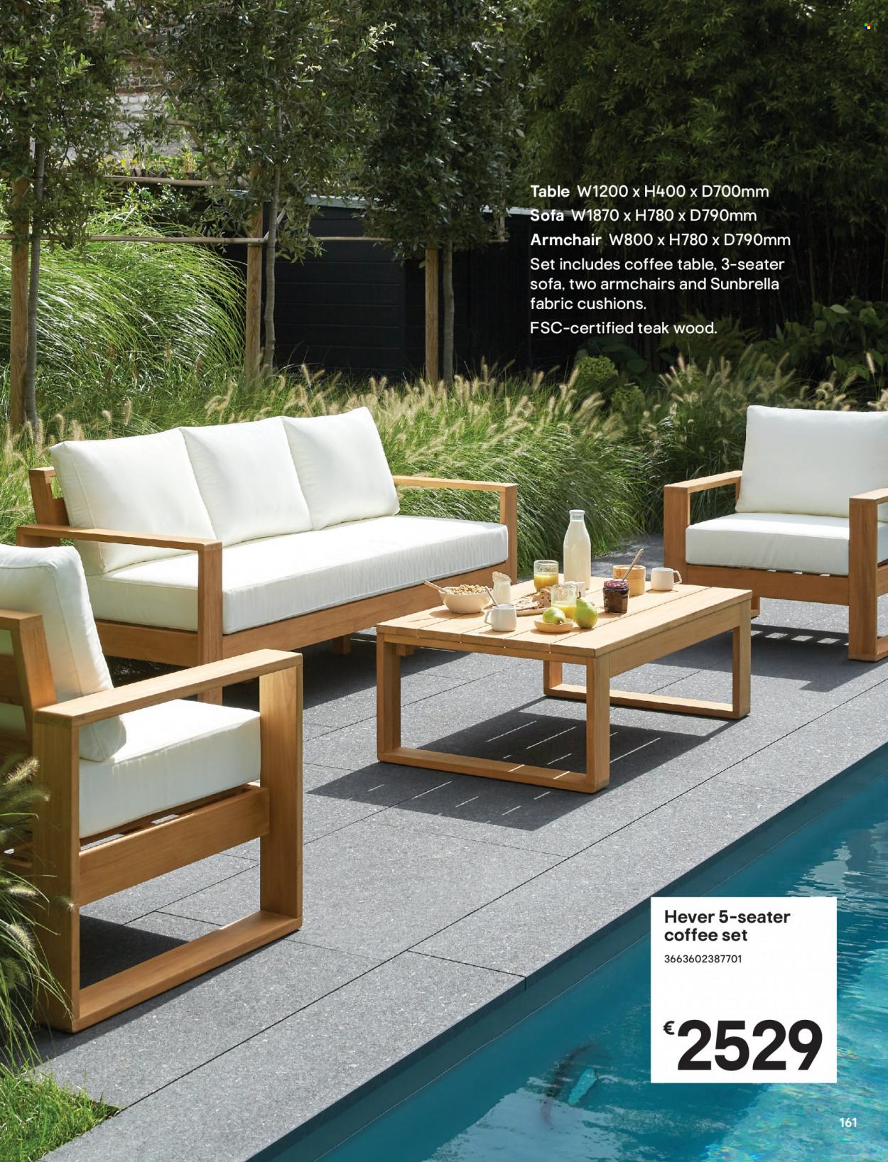 thumbnail - B&Q offer  - Sales products - table, arm chair, sofa, coffee table, cushion. Page 161.