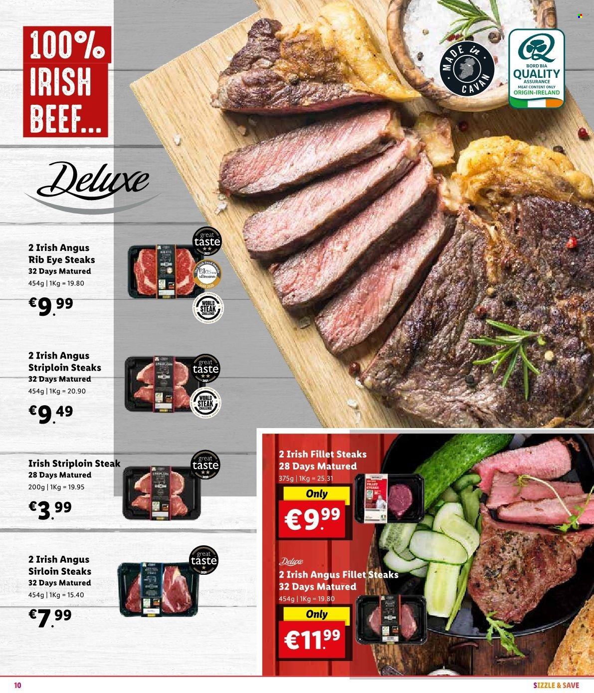 thumbnail - Lidl offer  - Sales products - beef meat, steak, sirloin steak, striploin steak. Page 10.