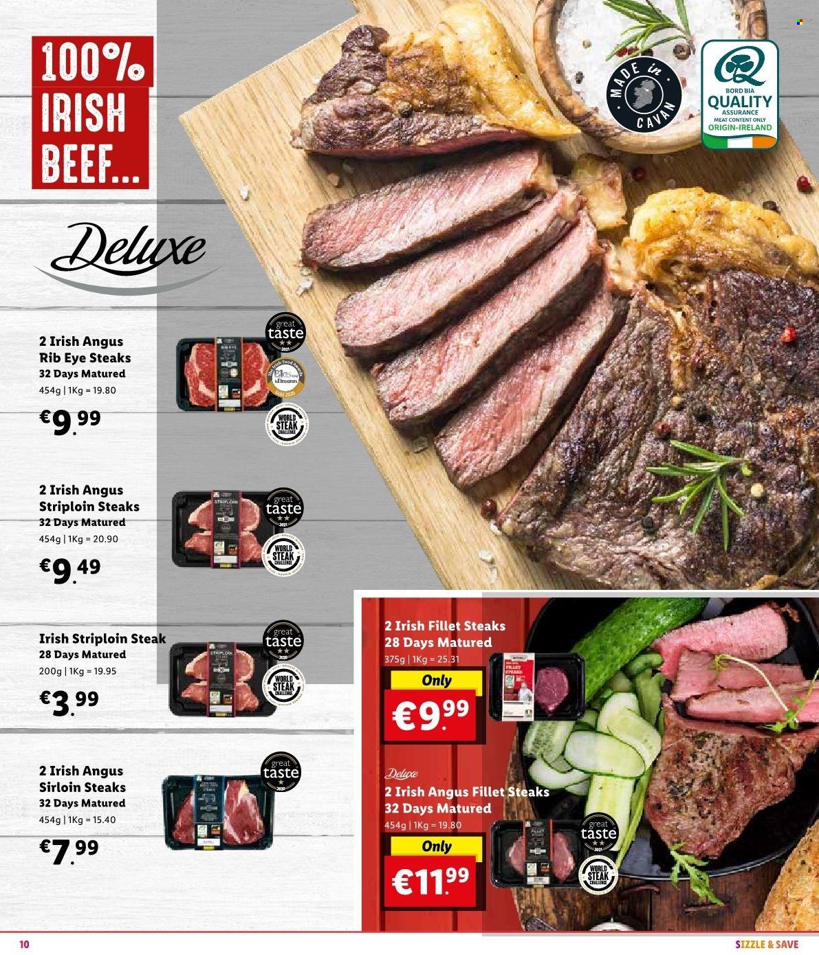 thumbnail - Lidl offer  - Sales products - beef meat, steak, sirloin steak, striploin steak. Page 12.