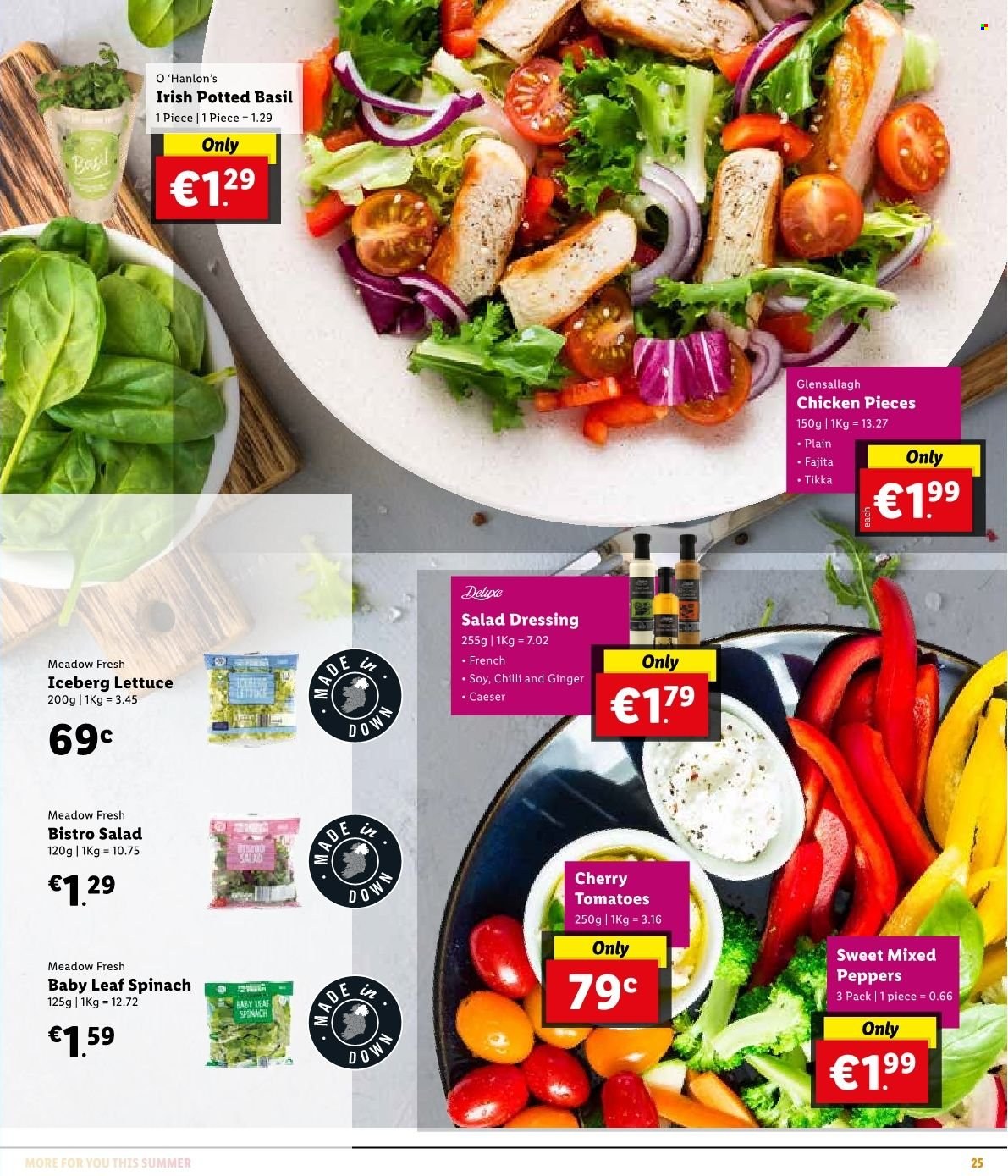 thumbnail - Lidl offer  - Sales products - ginger, spinach, tomatoes, lettuce, peppers, cherries, fajita, esponja, salad dressing, dressing, Tikka. Page 29.