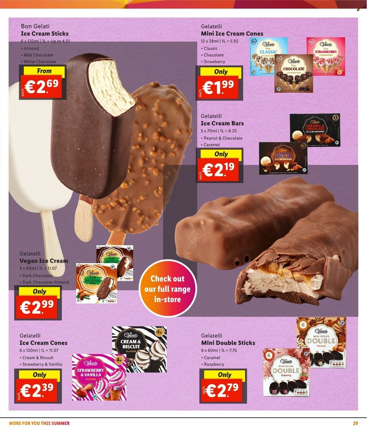 thumbnail - Lidl offer  - Sales products - ice cream, ice cream bars, milk chocolate, white chocolate, biscuit, dark chocolate, caramel. Page 33.
