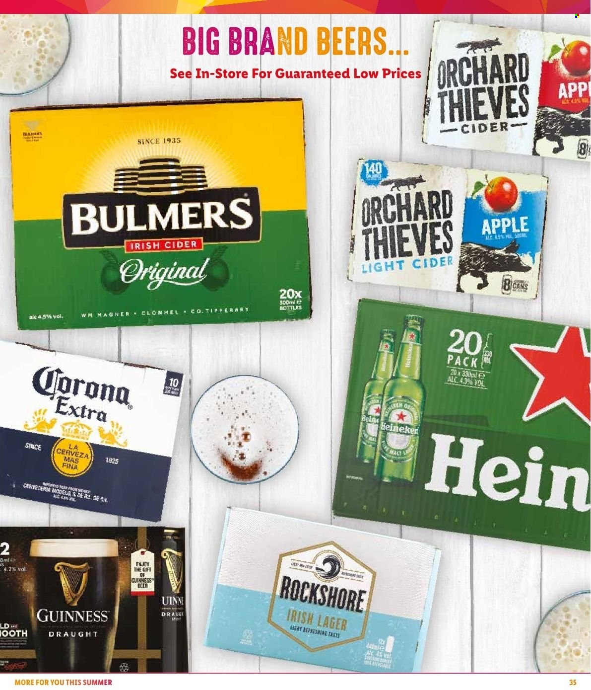 thumbnail - Lidl offer  - Sales products - Apple, malt, cider, beer, Corona Extra, Heineken, Bulmers, Guinness, Lager, Rockshore. Page 39.